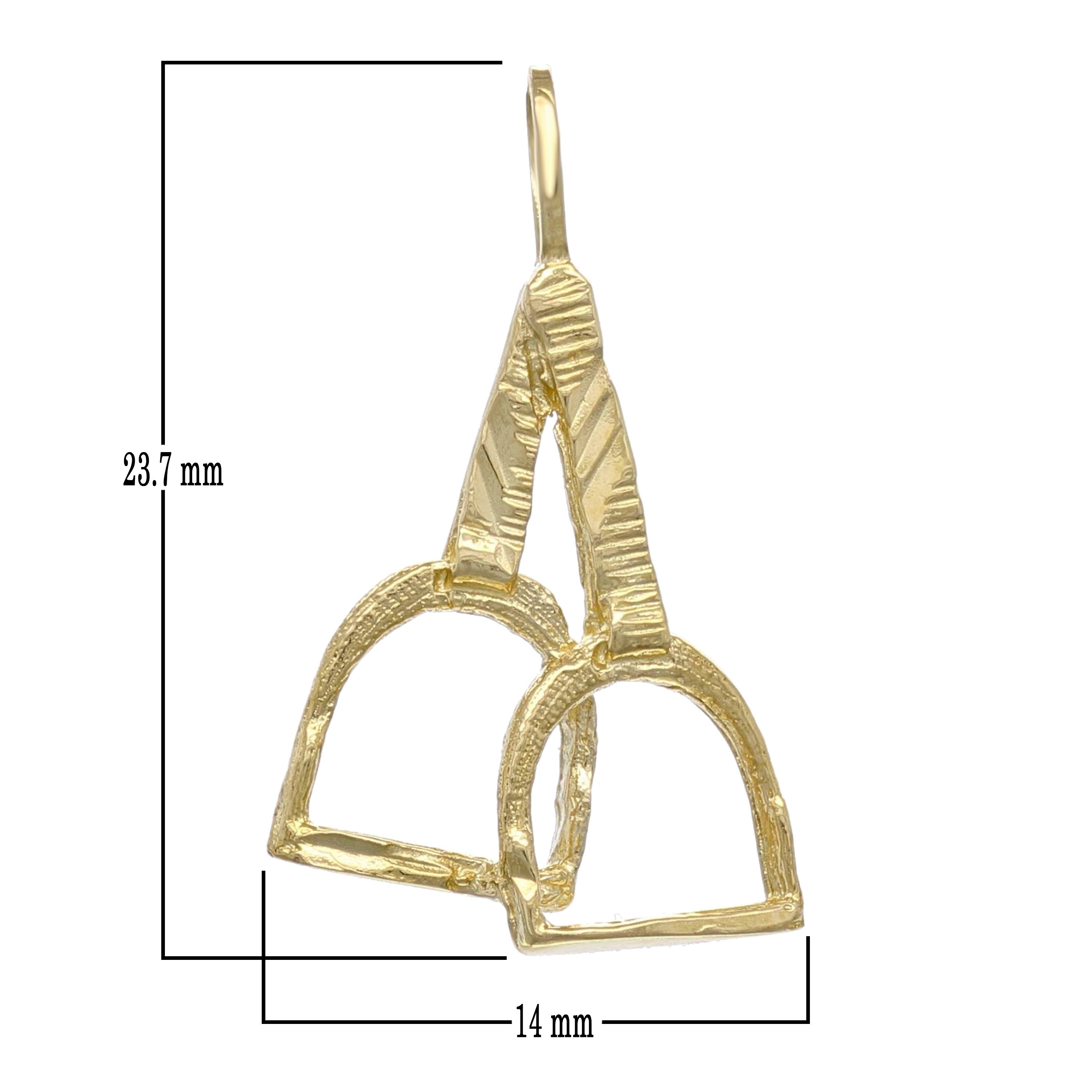 14k Yellow Gold Solid Horse Step Up Stirrup Horse Pendant 1.1 grams - Yellow
