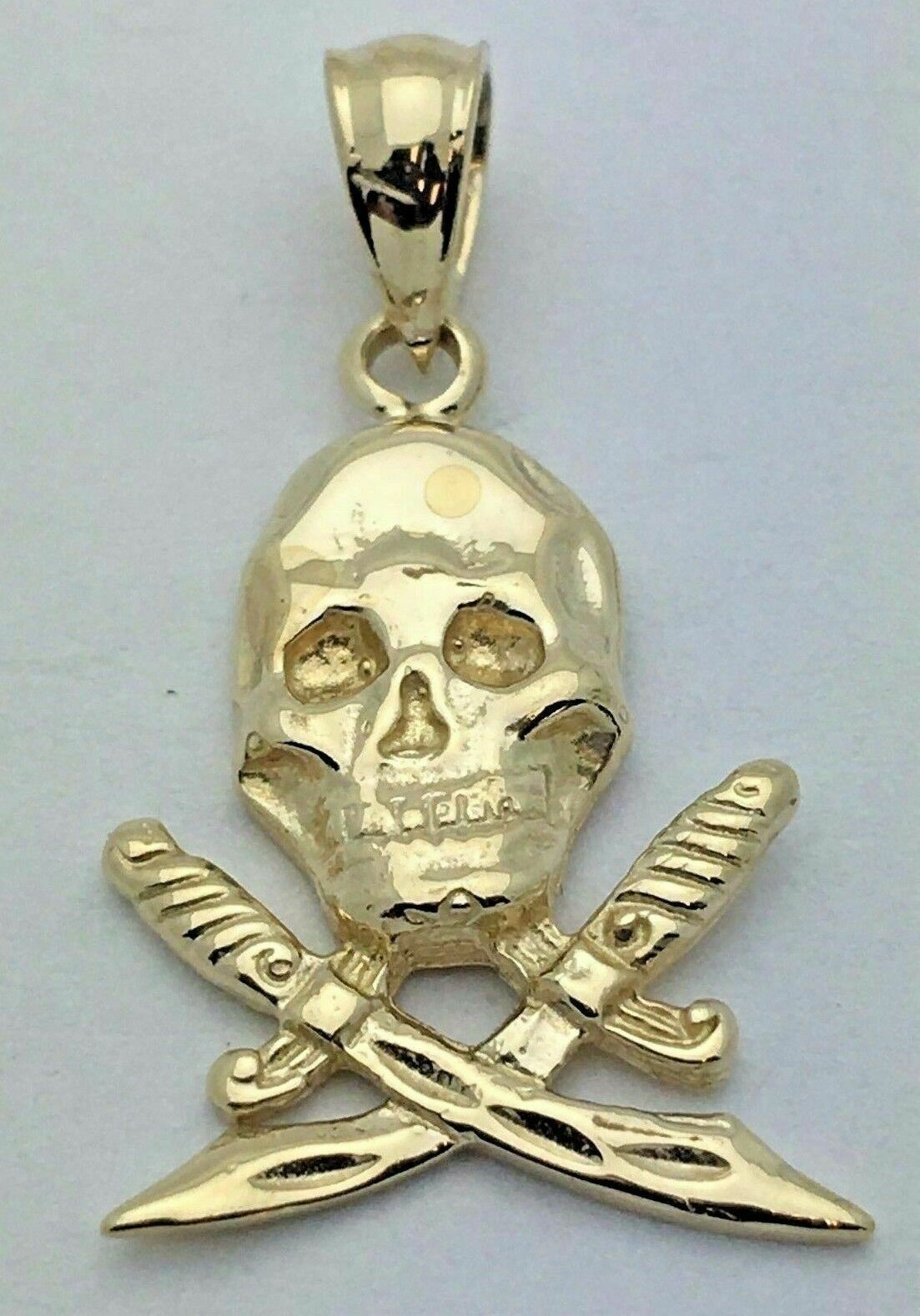 14k Yellow Gold Skeleton Dagger Skull Pirate Charm Pendant 2 grams