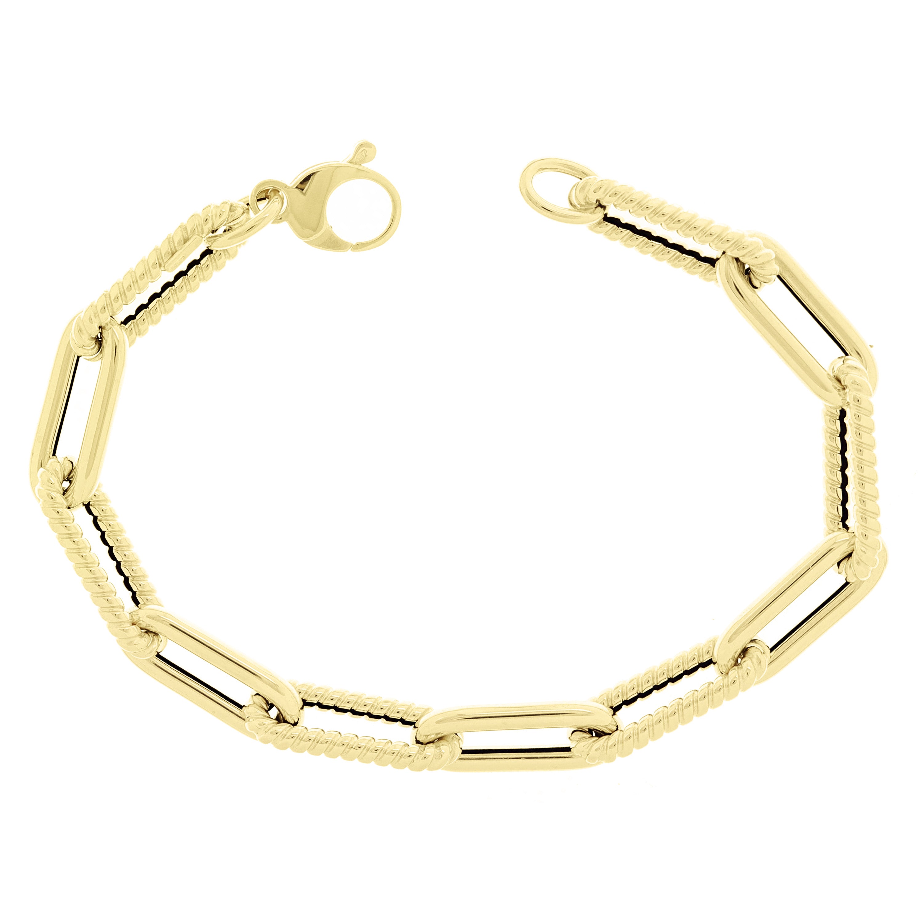 Italian 14k Yellow Gold Hollow Twisted Paper Clip Link Bracelet 7.5" 7.9mm 6.4g
