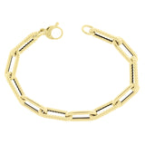 Italian 14k Yellow Gold Hollow Twisted Paper Clip Link Bracelet 7.5" 7.9mm 6.4g