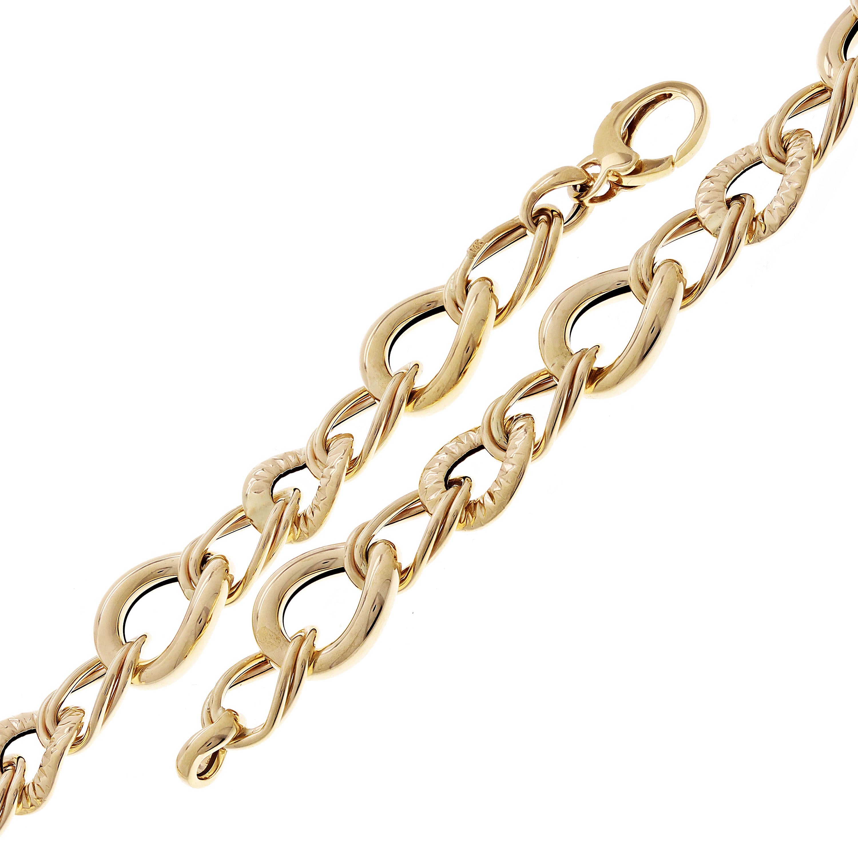 Italian 14k Yellow Gold Round Diamond Cut Open Link Bracelet 7.5" 13mm 7.8 grams