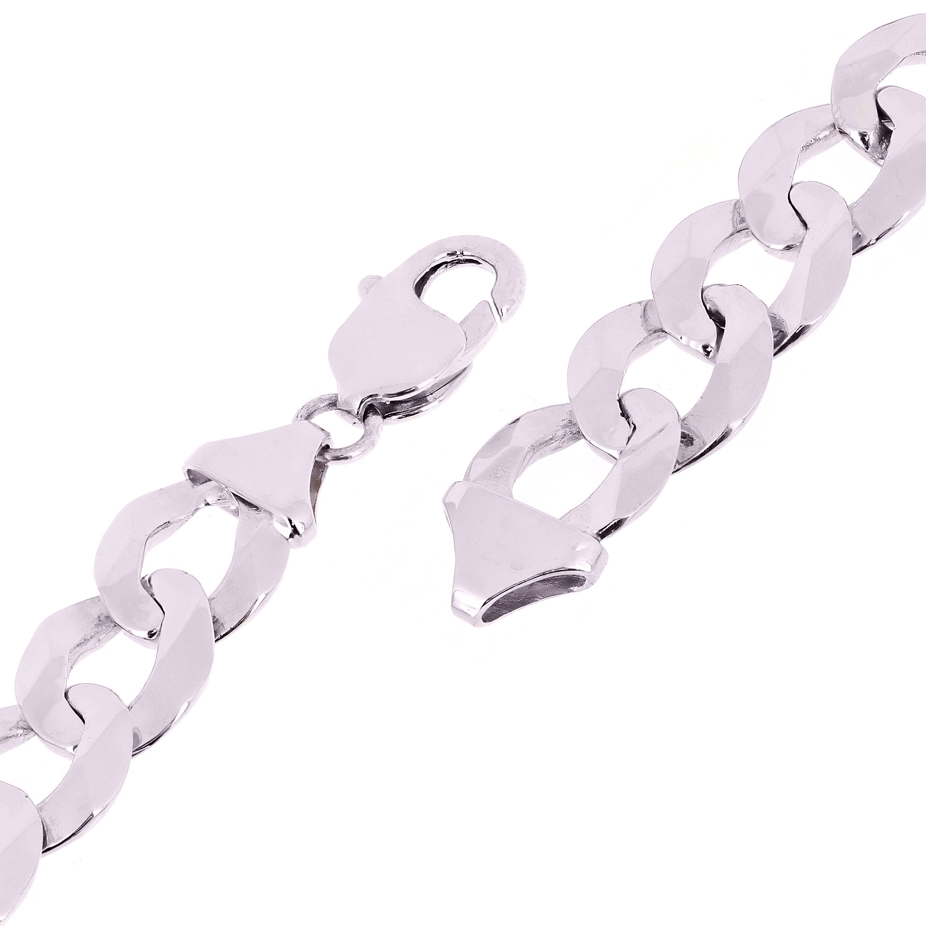 14k White Gold Solid Flat Cuban Curb Chain Bracelet 7" 12.5mm 28 grams - 7"