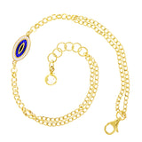 Italian 14k Yellow Gold Double Cuban Chain Evil Eye Charm Bracelet 7.5" 2.8grams