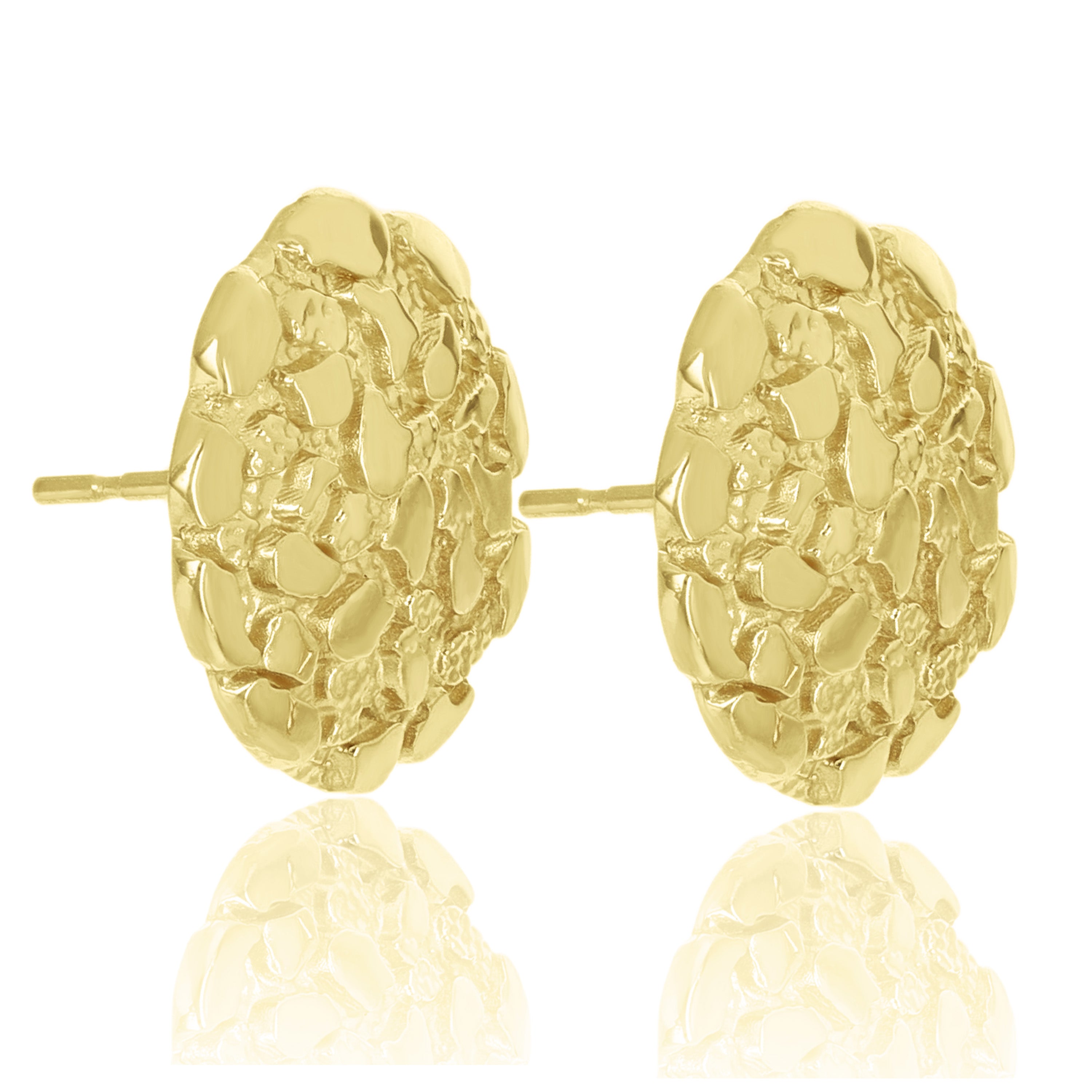 14k Yellow Gold Solid Round Nugget Stud Earrings 15mm 3.5 grams