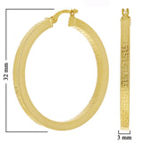 Italian 14k Yellow Gold Greek Key Hollow Hoop Earrings 1.2" 3mm 3.2 grams