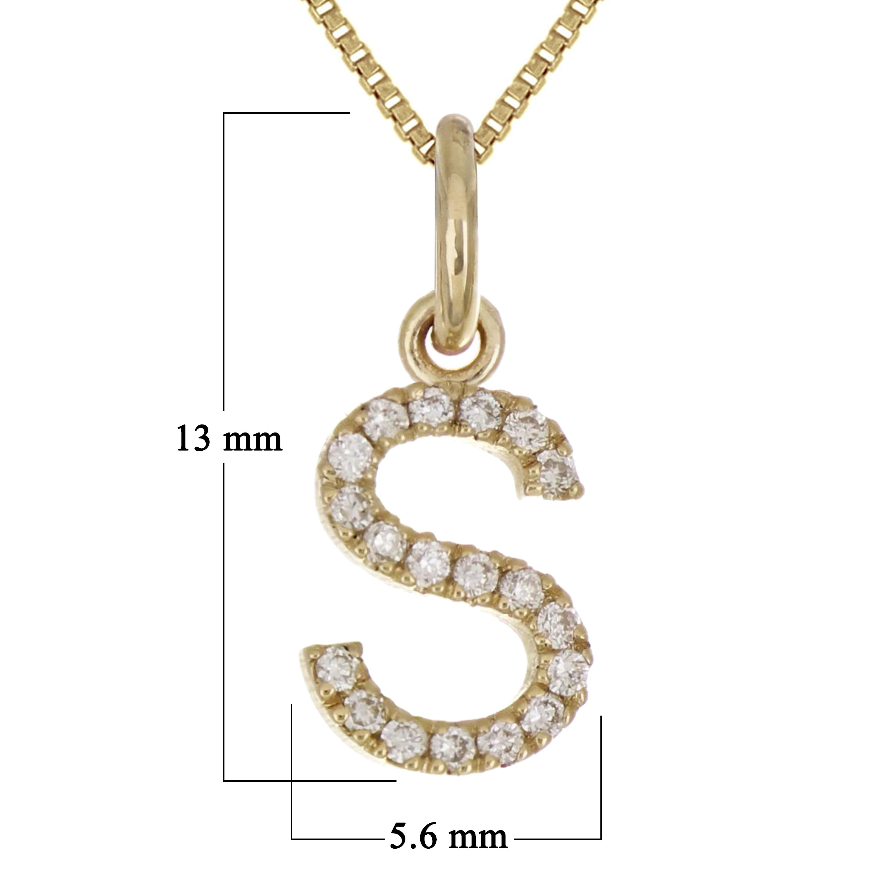 14k Yellow Gold Diamond Initial Letter S Charm Pendant Necklace 18" - Letter S,Yellow