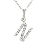 14k White Gold Diamond Initial Letter N Charm Pendant Necklace 18" - Letter N,White