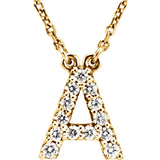 14k Yellow Gold Diamond Initial Letter A Alphabet Rolo Pendant Necklace 18" - Letter A,Yellow