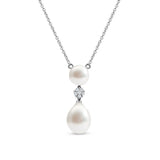 14k White Gold Freshwater Pearl Dangle Station Necklace 18" with Diamonds