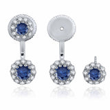 14k White Gold 1.25ctw Blue & White Diamond Double Cluster Curved Ear Jackets - Blue Diamond