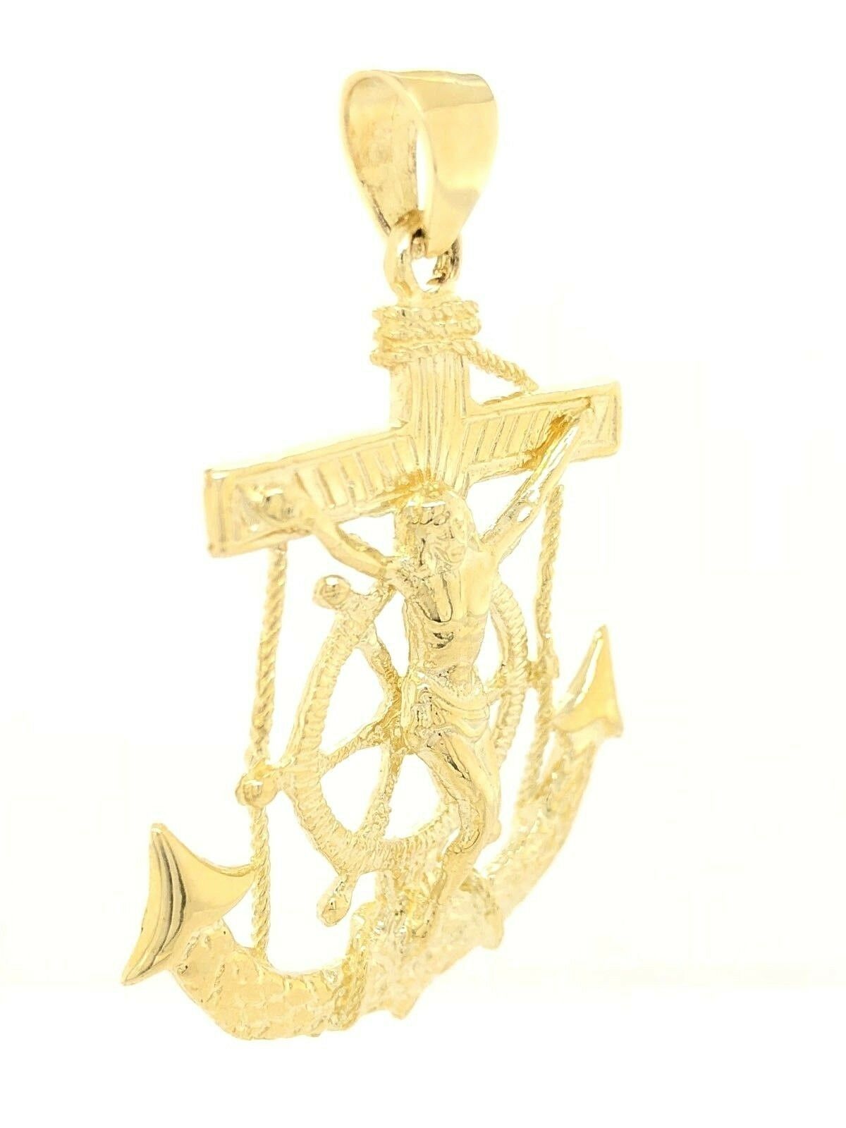 14k Yellow Gold Jesus Christ Crucifix Mariner Anchor Pendant 2.38" 16 grams