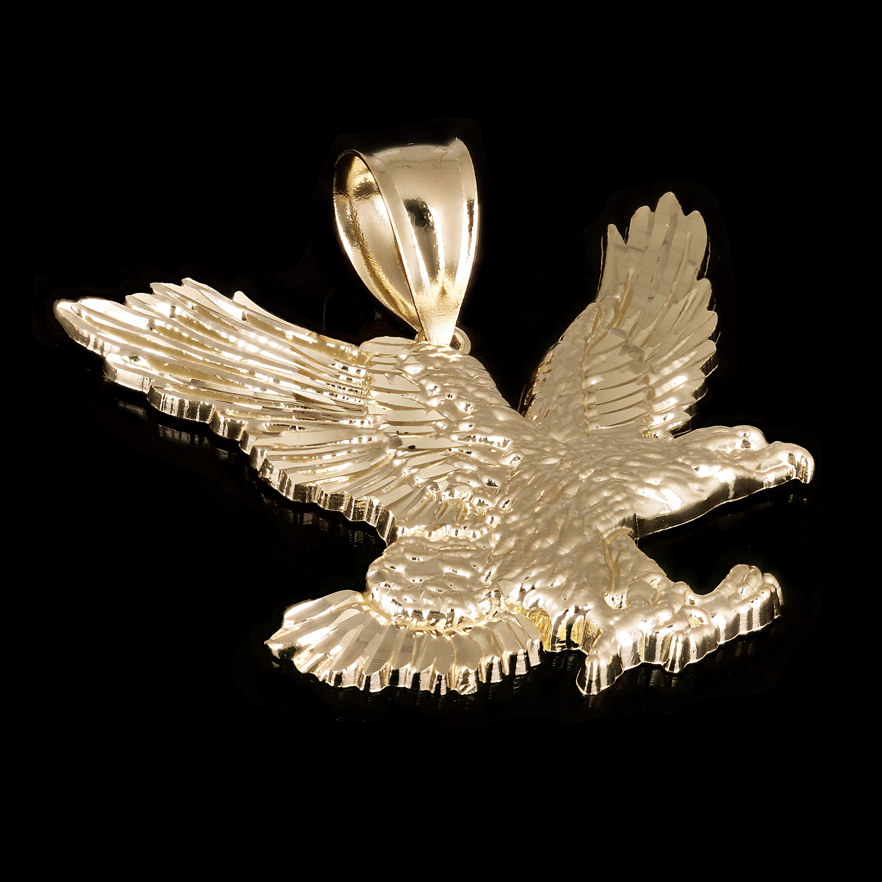 14k Yellow Gold Solid Diamond Cut Landing Eagle Pendant 1.7" 8.6 grams