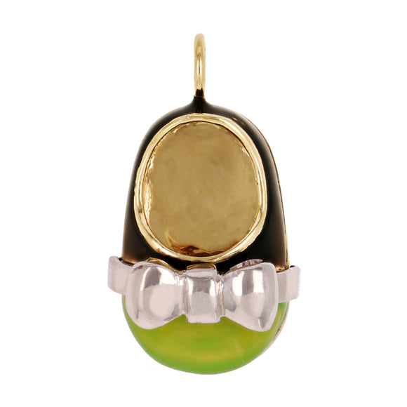 14k Two Tone Gold Black & Yellow Green Enamel Baby/Child Shoe Charm Pendant 4.5g