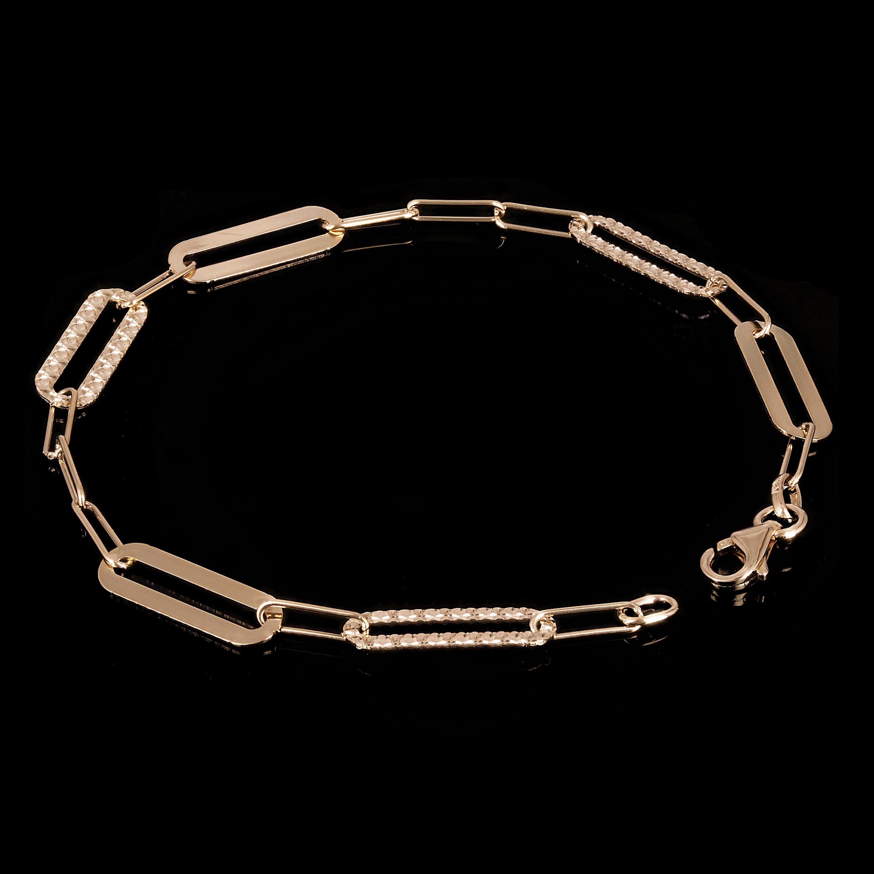 Italian 14k Yellow Gold High Polished & Diamond Cut Paperclip Link Bracelet 7" 6.2mm 3.1 grams