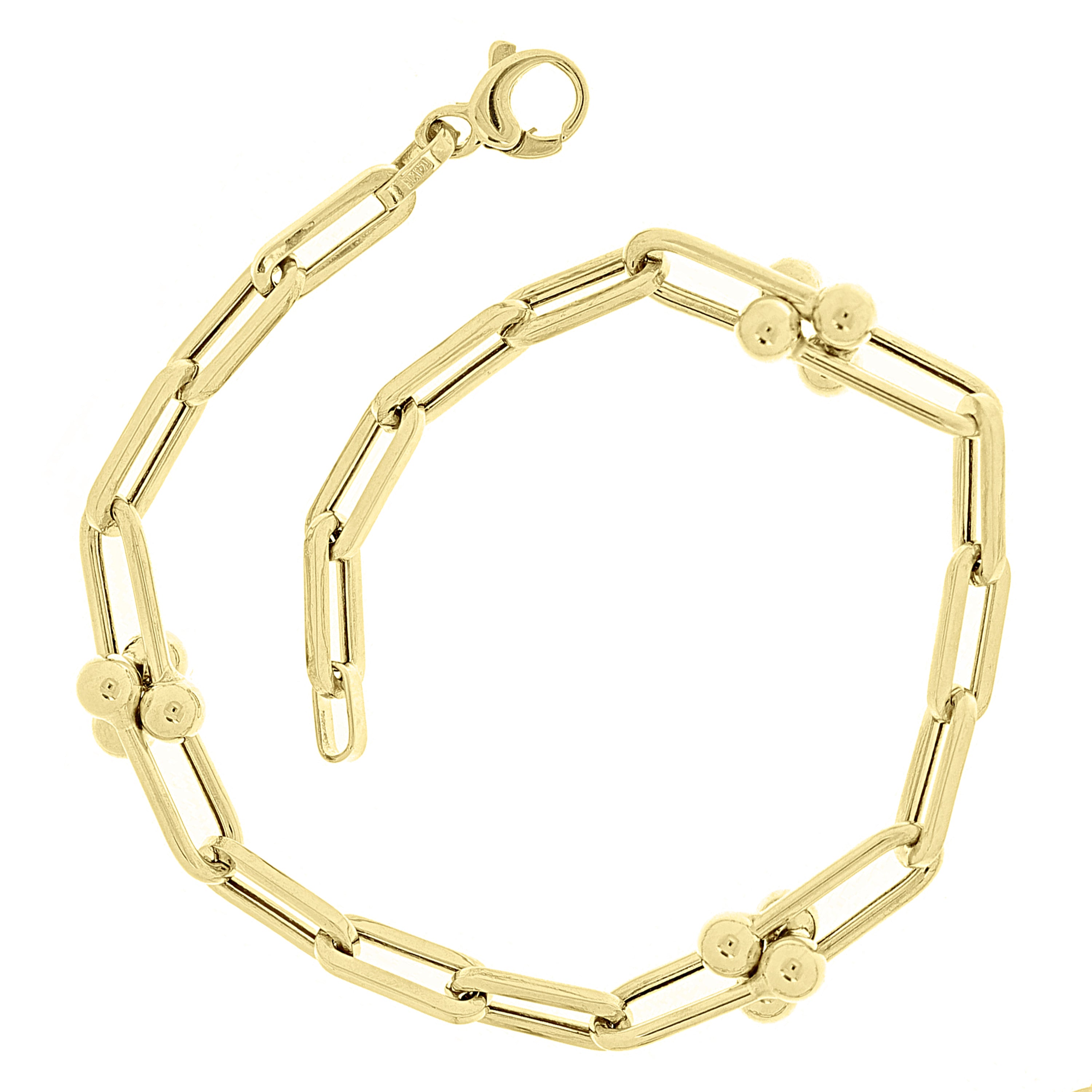 Italian 14k Yellow Gold U Shape & Paper Clip Link Bracelet 7.75" 8.2mm 5.9 grams