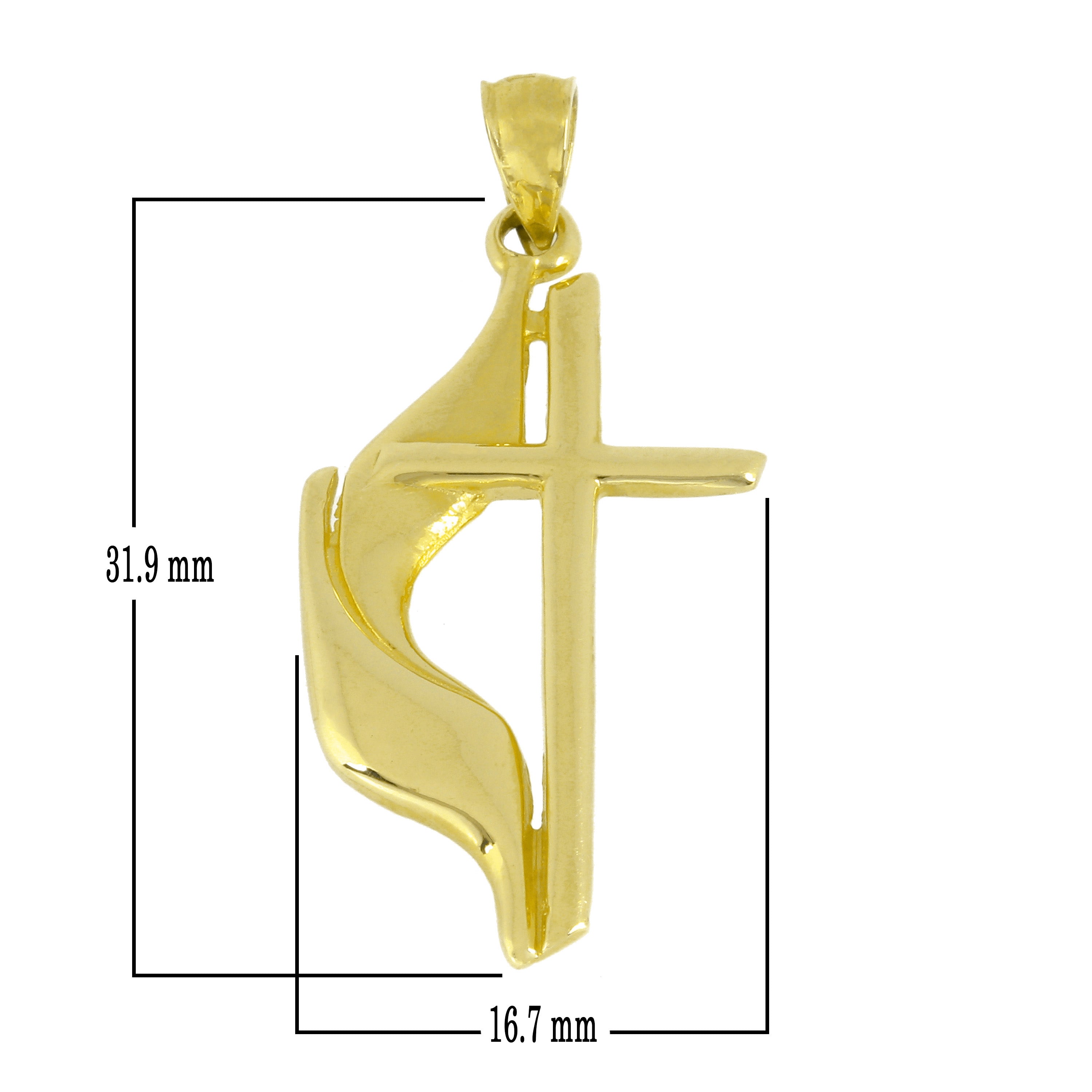 14k Yellow Gold Solid Religious Methodist Cross Charm Pendant 1.3 grams - Yellow