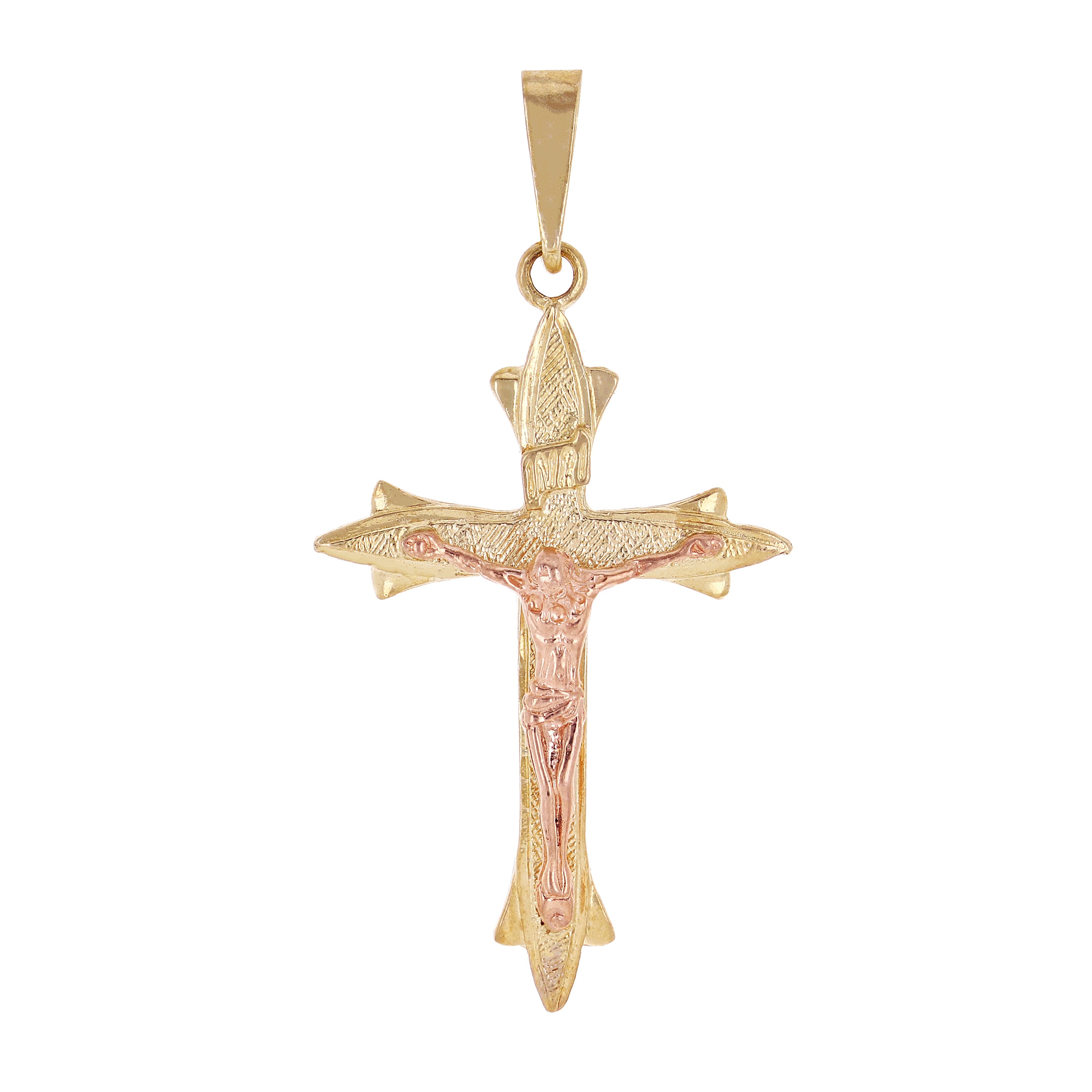 14k Yellow & Rose Gold Filigree Crucifix Cross Charm Pendant 1.6" 2.7 grams