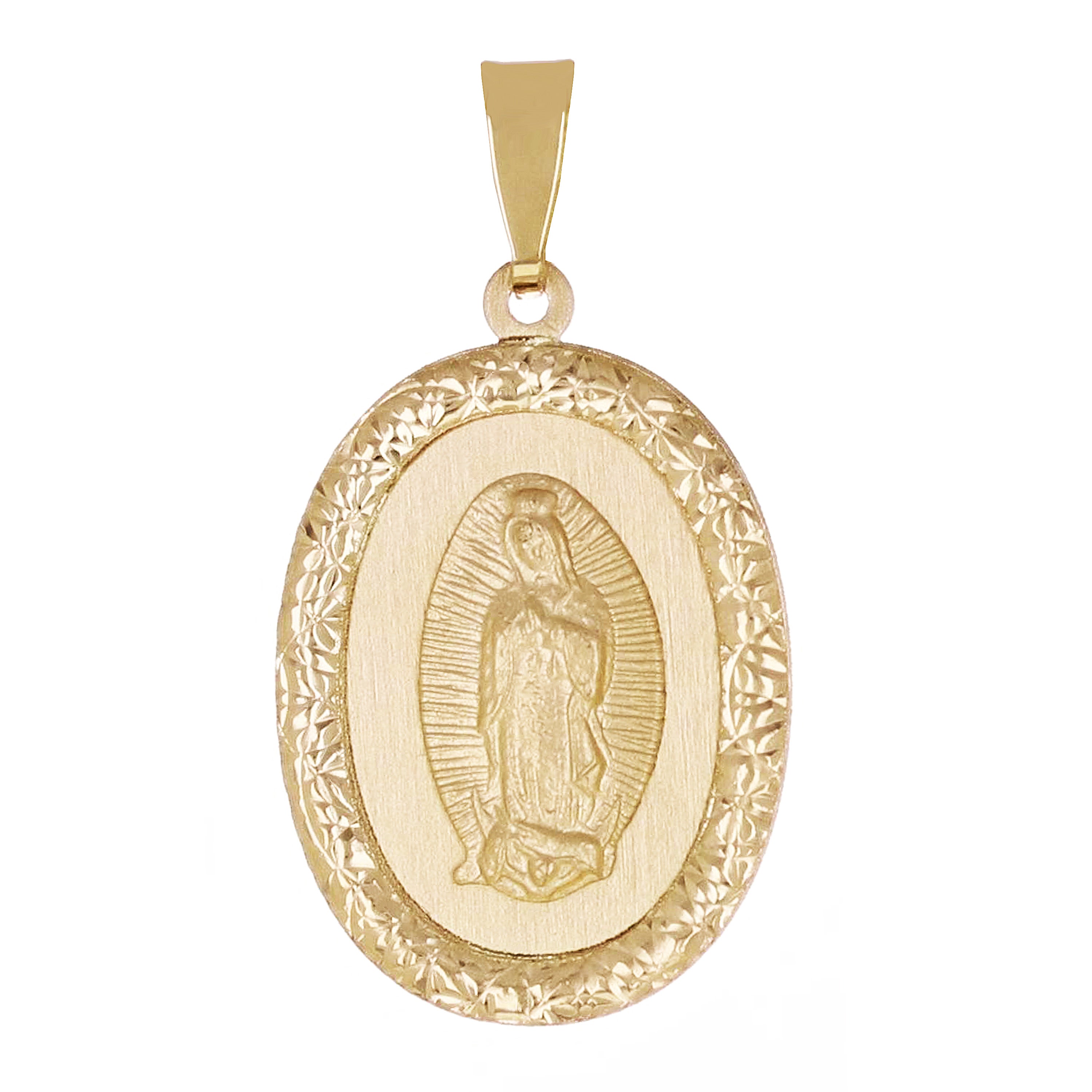 Italian 14k Yellow Gold Miraculous Medal Charm Pendant 25mm x 13.7mm 1.5 grams