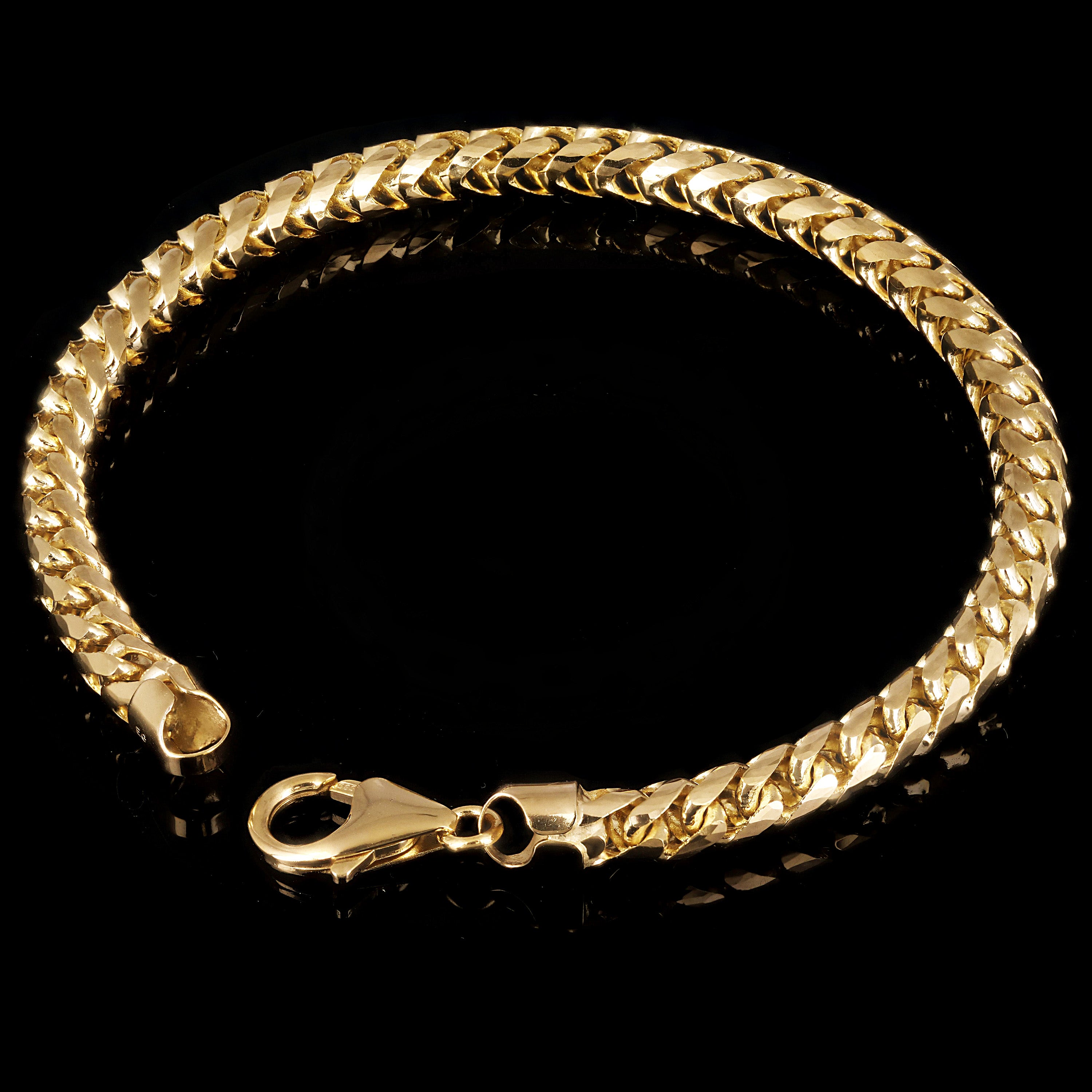Italian 14k Yellow Gold Diamond Cut Franco Chain Bracelet 5.5mm 8.75" 34.8 grams - 5.5mm 8.75" 34.8 grams