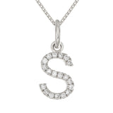 14k White Gold Diamond Initial Letter S Charm Pendant Necklace 18" - Letter S,White