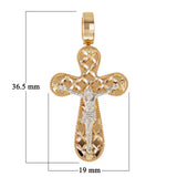 Italian 14k Two-Tone Gold 3D Double Sided Crucifix Cross Charm Pendant 1.4" 4.5g