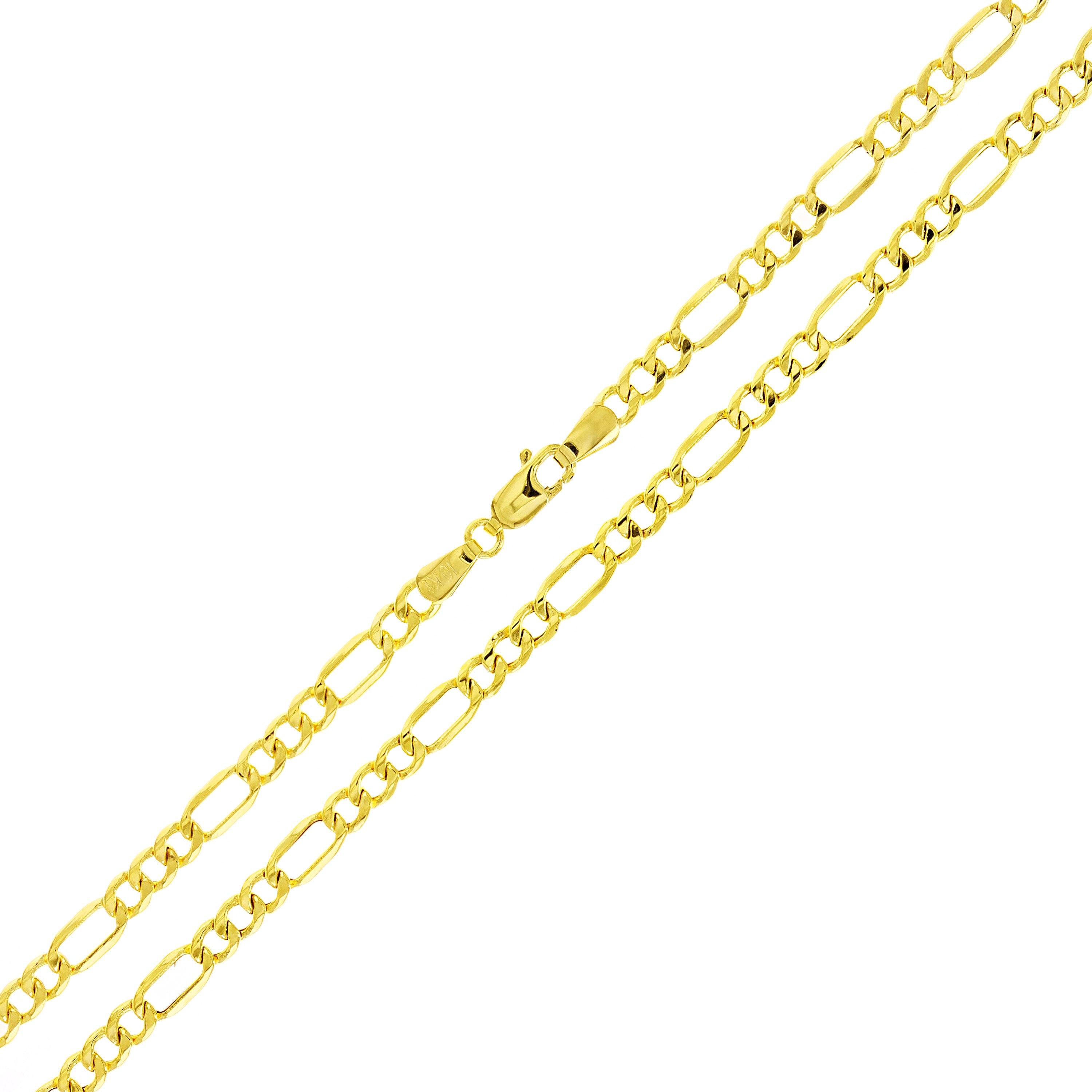 Italian 10k Yellow Gold Hollow Figaro Chain Necklace 20" 4.3mm 4.8 grams - 20" 4.8 grams