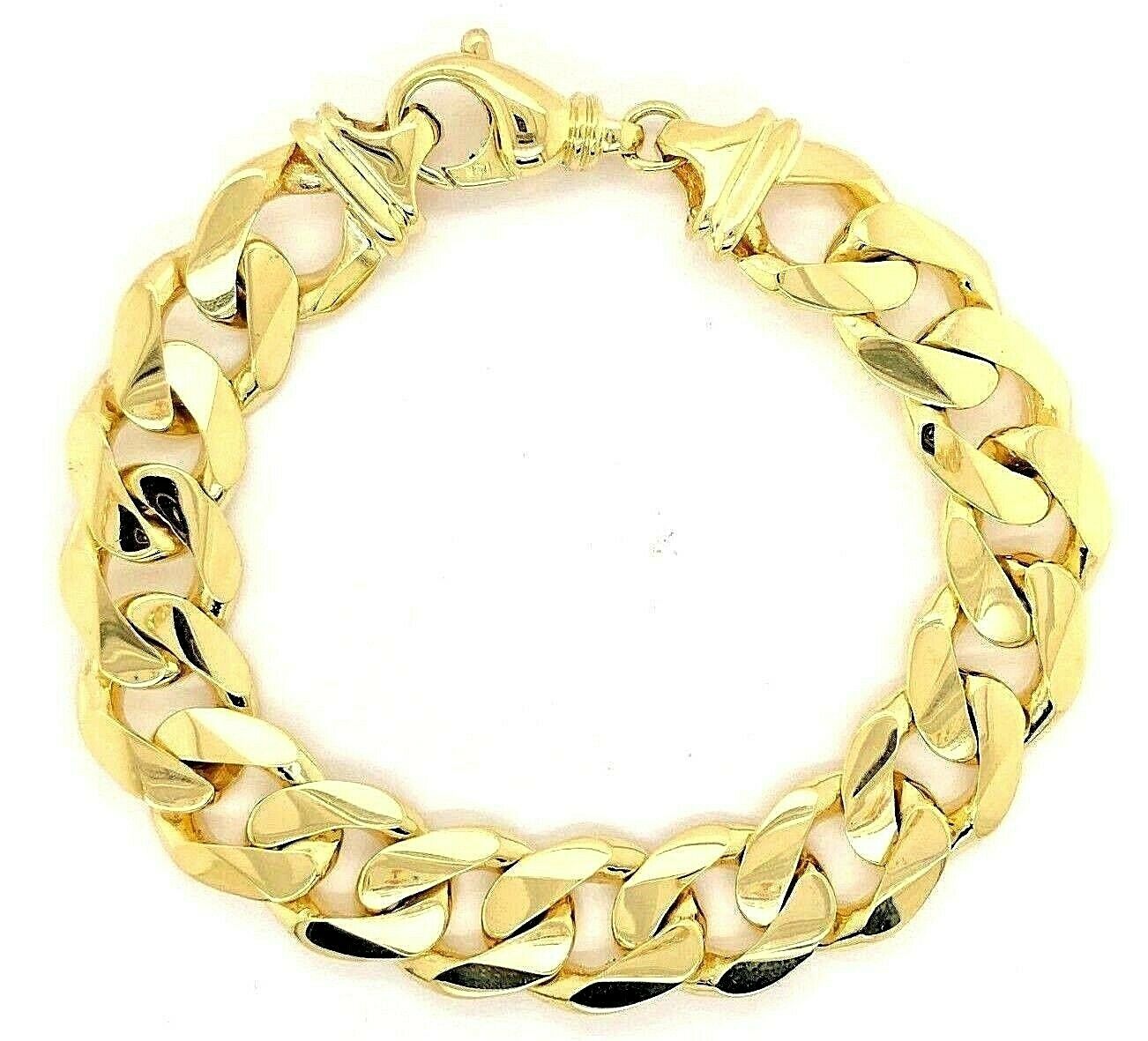 Men's 14k Yellow Gold Solid Heavy Cuban Link Chain Bracelet 8" 15.6mm 73 grams - 8"