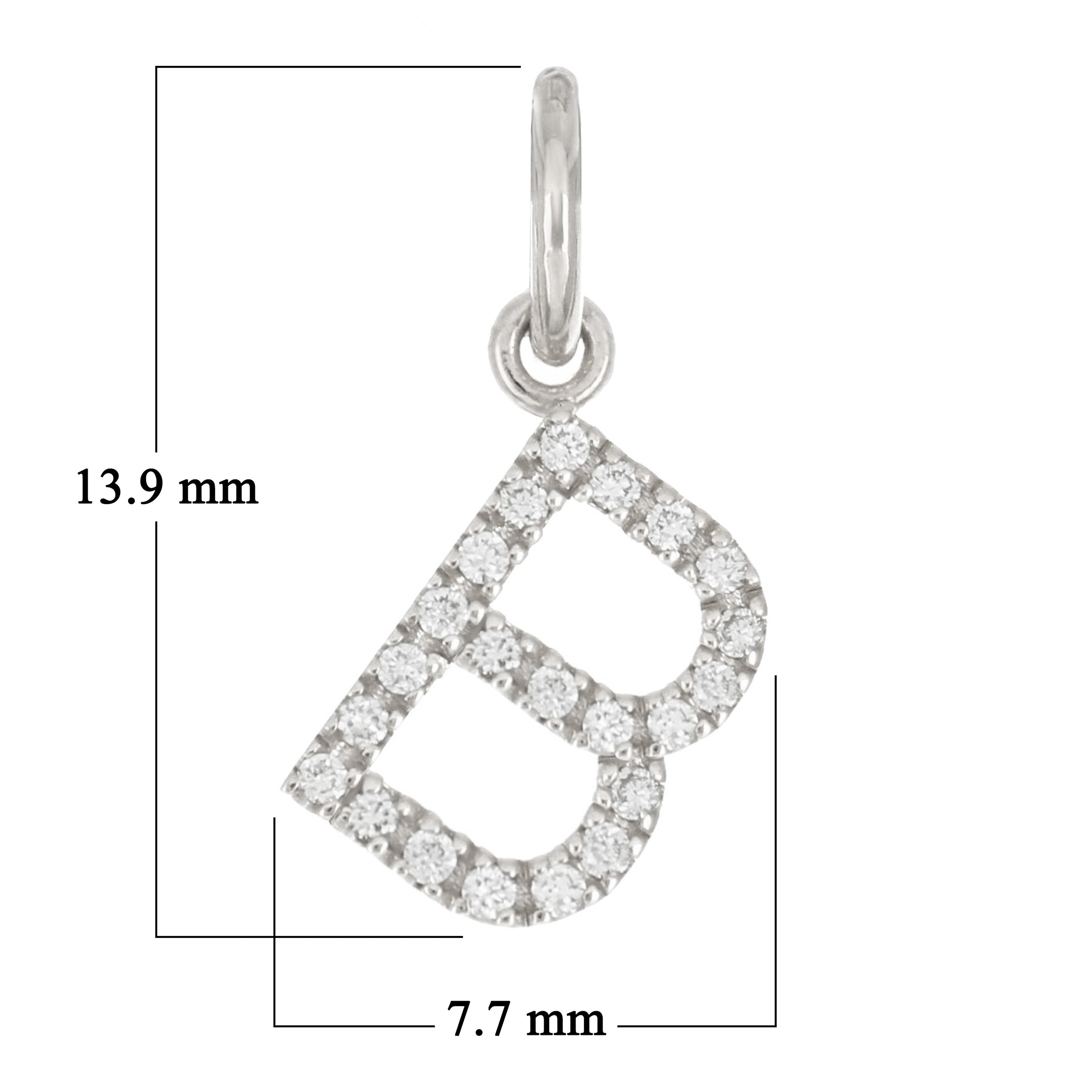 14k White Gold Diamond Initial Letter B Charm Pendant - Letter B,White