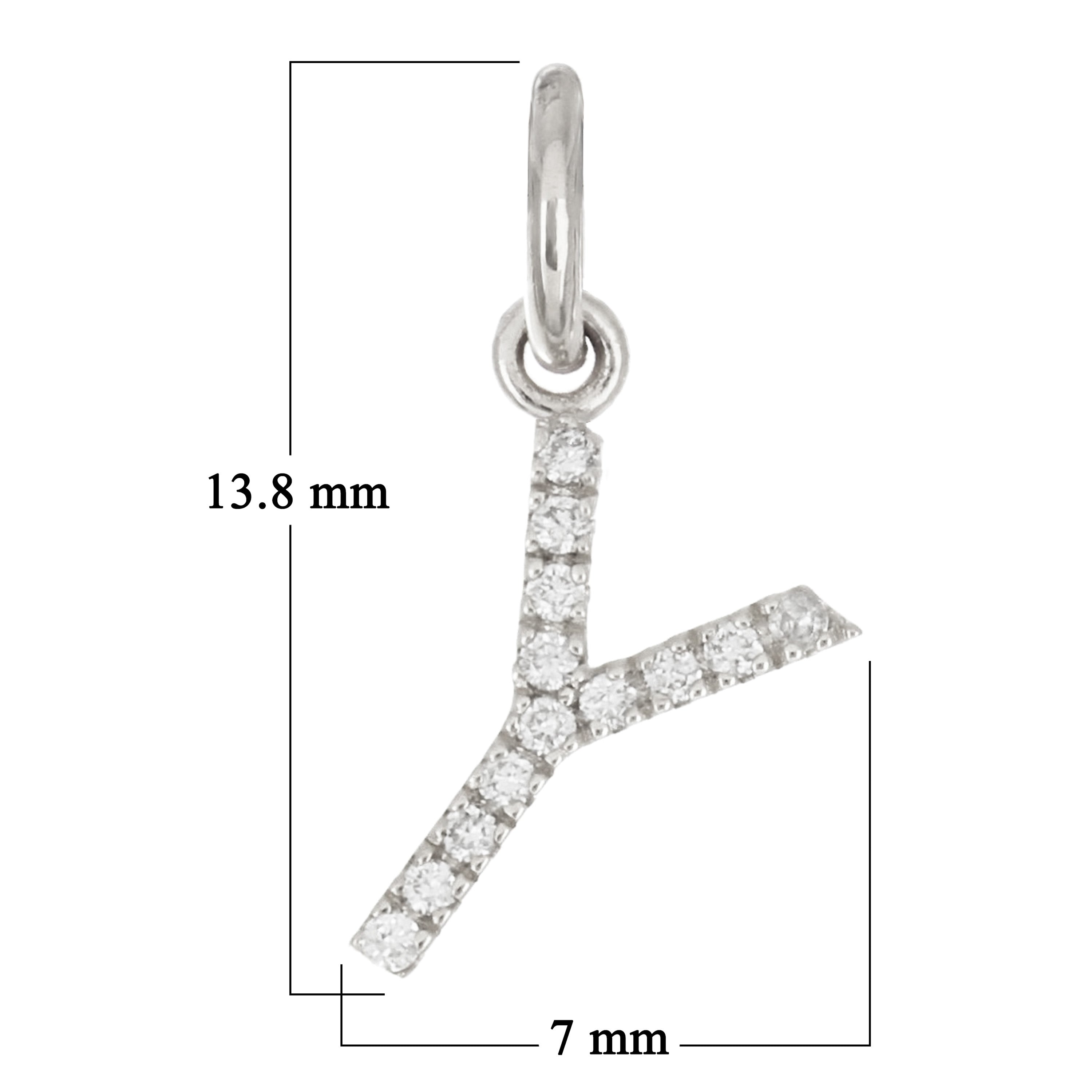 14k White Gold Diamond Initial Letter Y Charm Pendant - Letter Y,White
