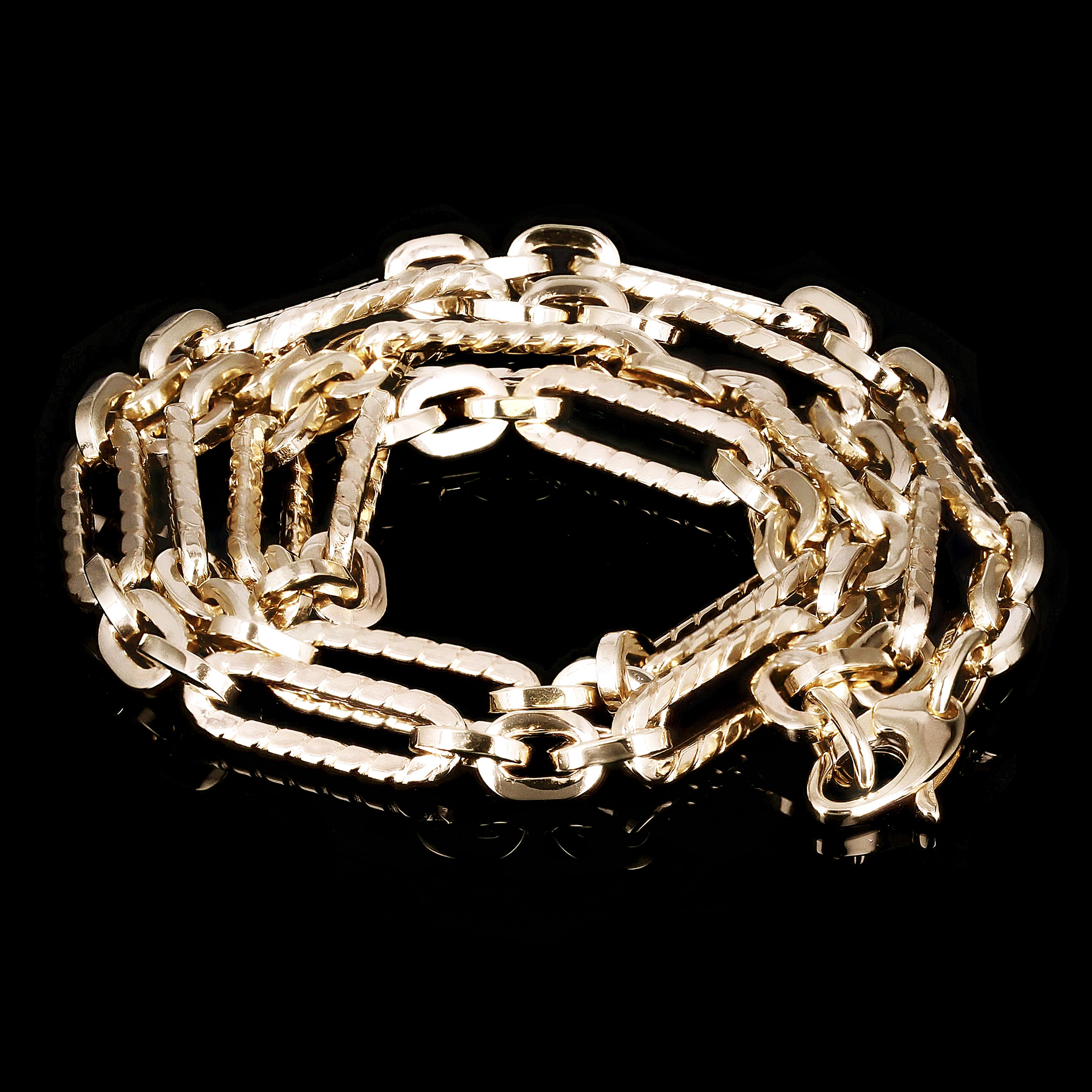 Italian 14k Yellow Gold Hollow Textured Paper Clip Link Necklace 5.6mm 18" 7.6g