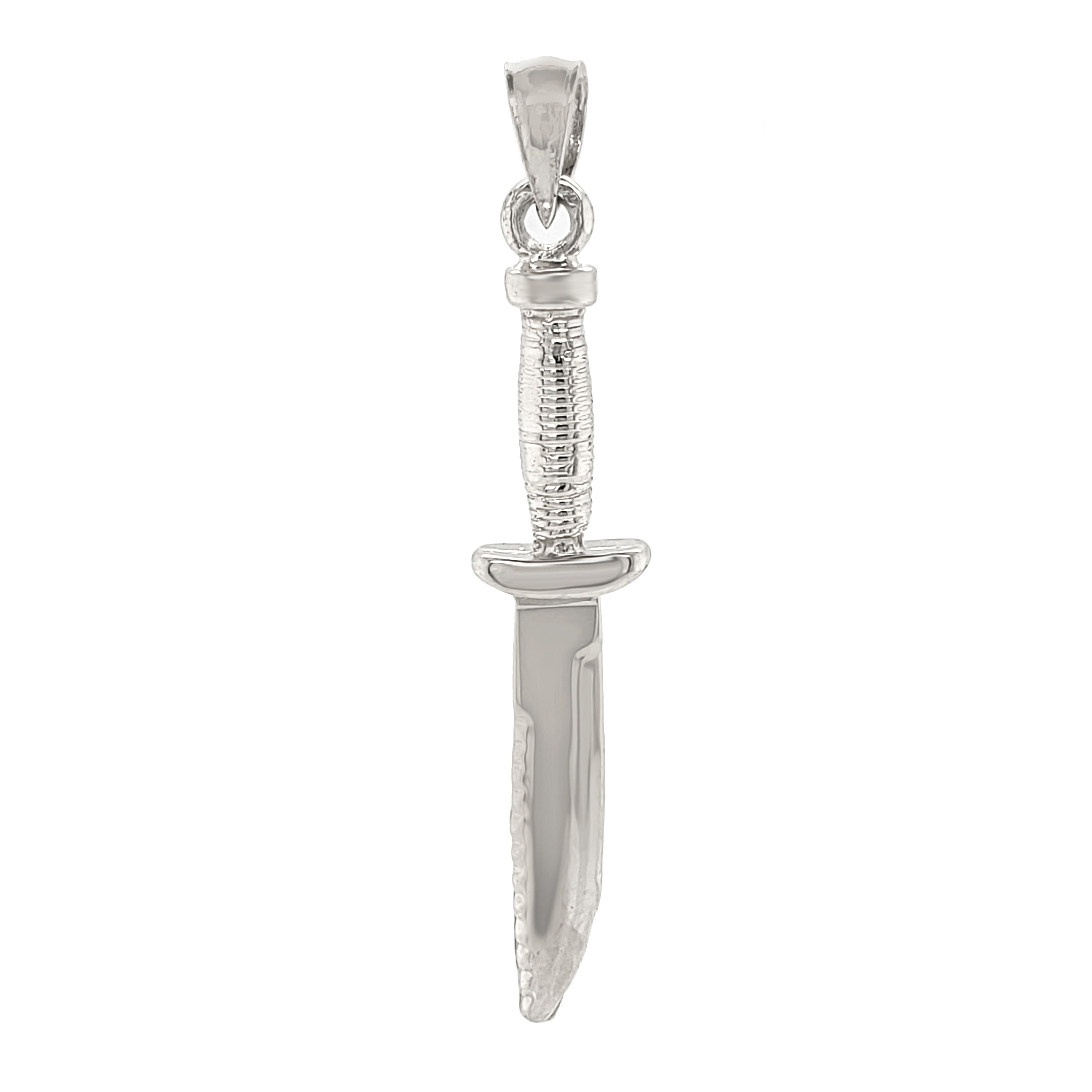 14k White Gold Combat Knife Charm Pendant 1.7" 4 grams - White