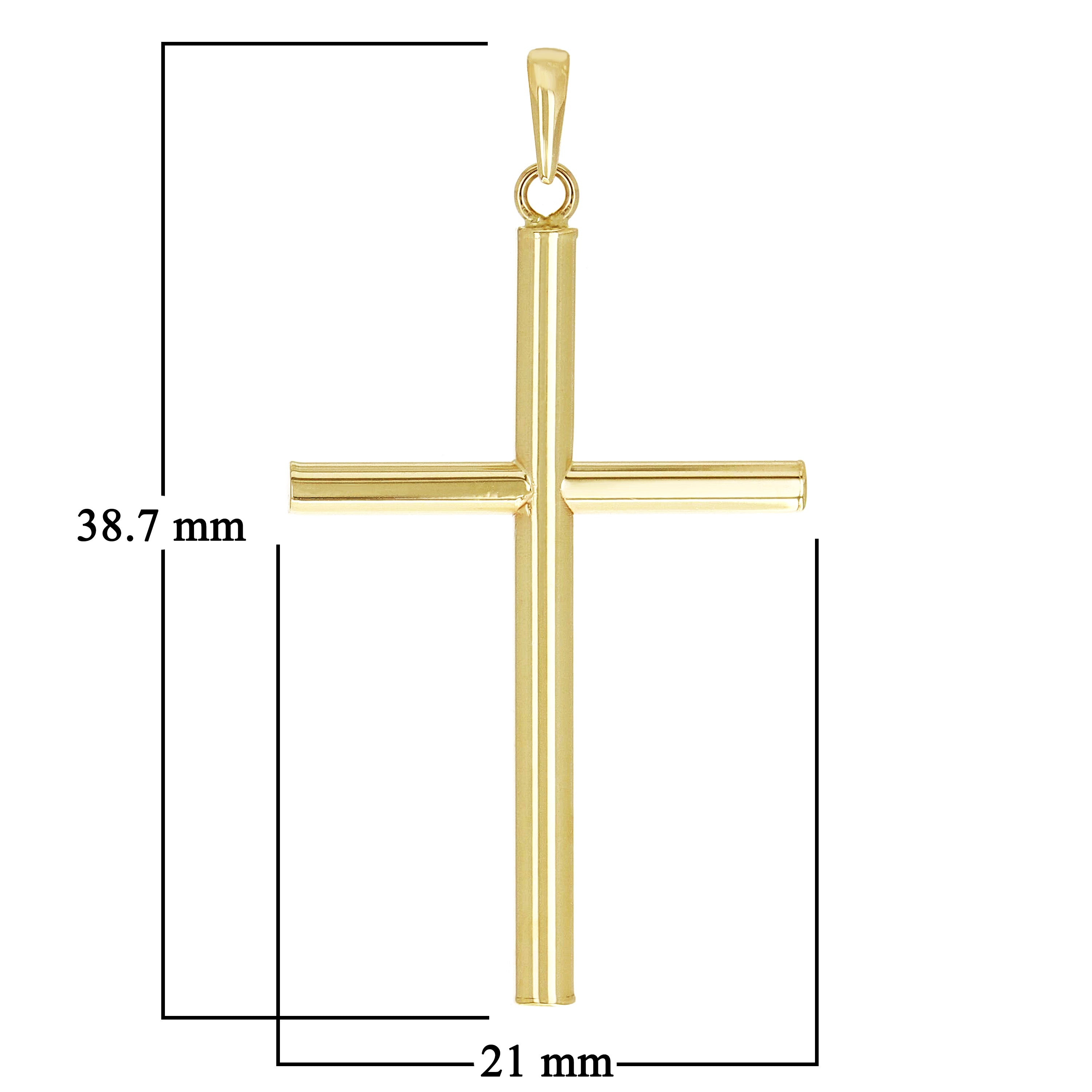 Italian 14k Yellow Gold Hollow High Polish Plain Cross Charm Pendant 1.5" 0.9g