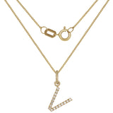 14k Yellow Gold Diamond Initial Letter V Charm Pendant Necklace 18" - Letter V,Yellow