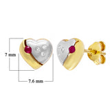 10k Two Tone Gold Ruby & Diamond Puffy Heart Stud Earrings