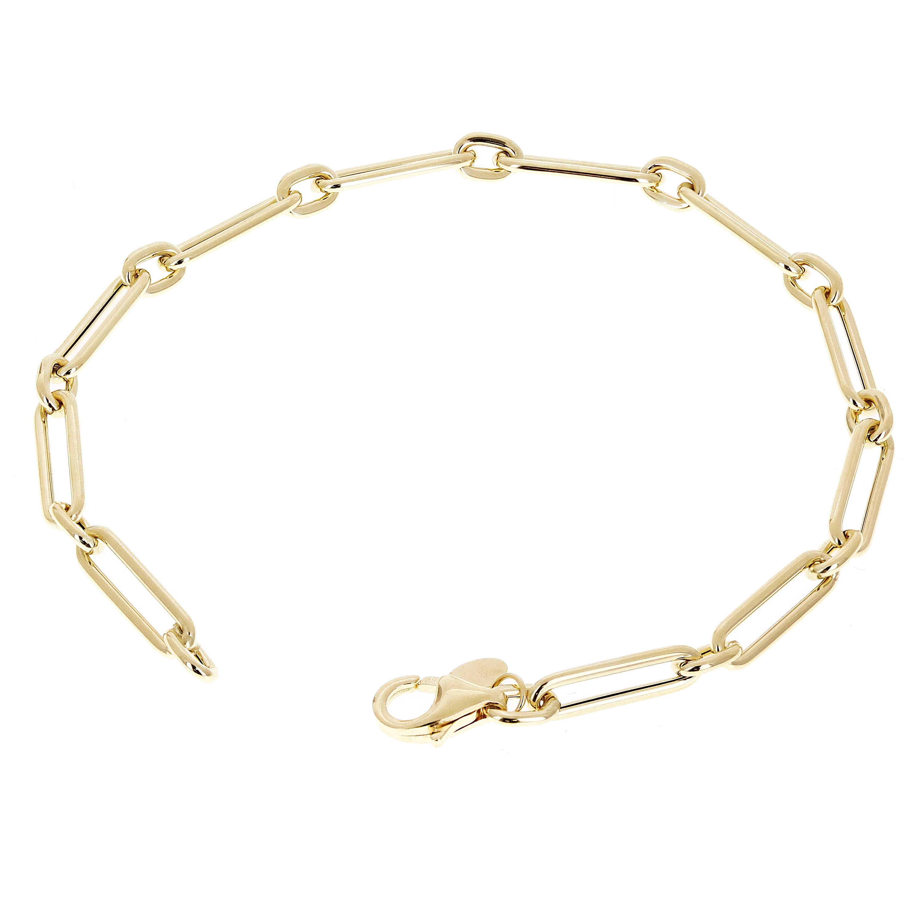 Italian 14k Yellow Gold Hollow Paper Clip Chain Bracelet 7.5" 3.3 grams 4.2mm