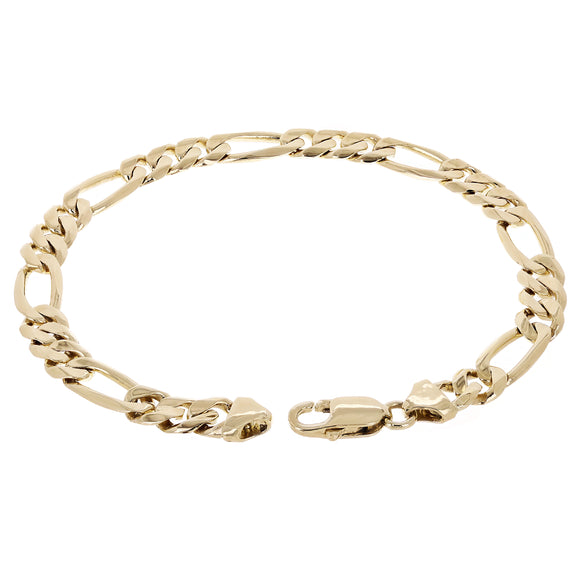 Men's 10k Yellow Gold Solid Figaro Chain Bracelet 7