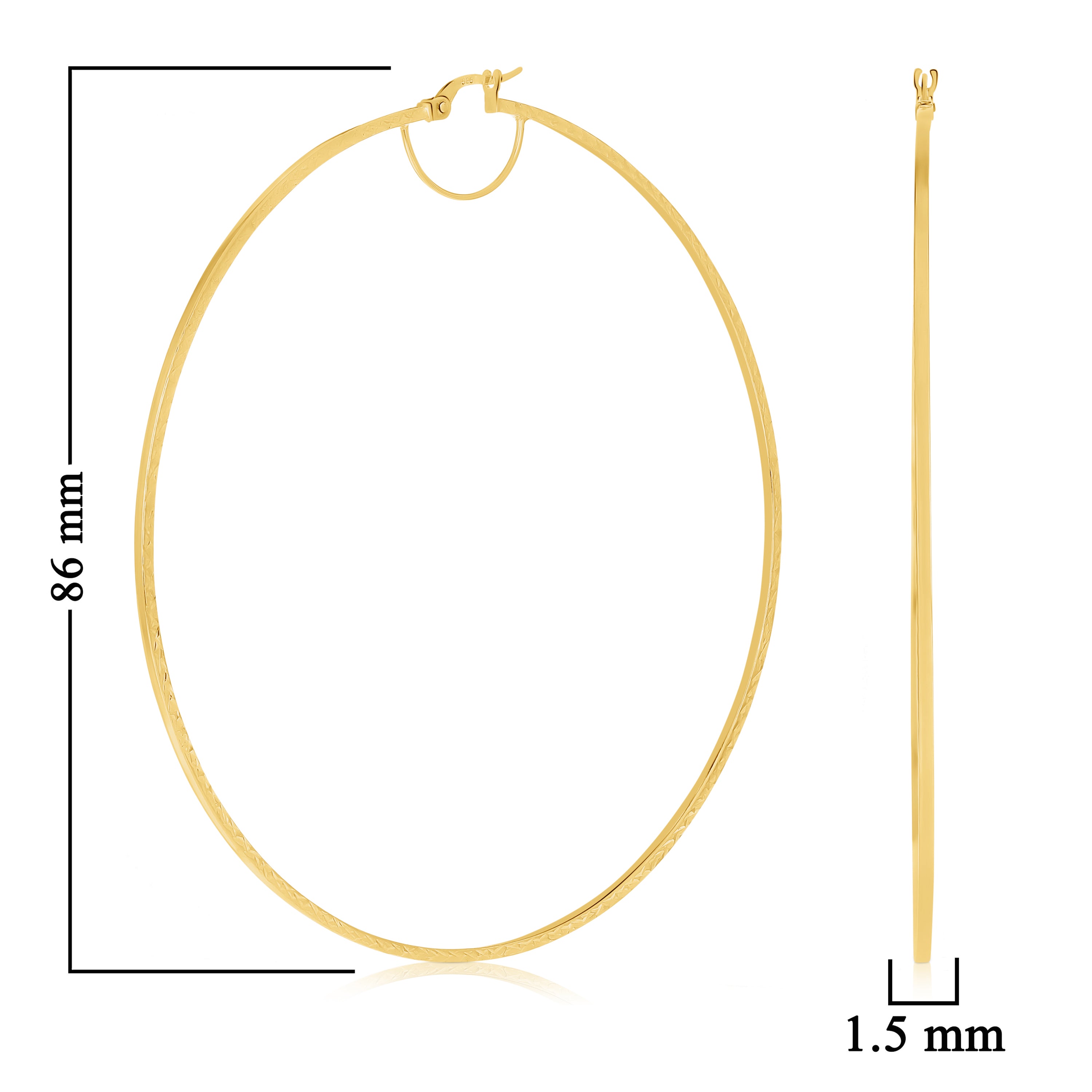 Italian 14k Yellow Gold Diamond Cut Flat Cube Hoop Earrings 3.4" 1.5mm 4.3 grams