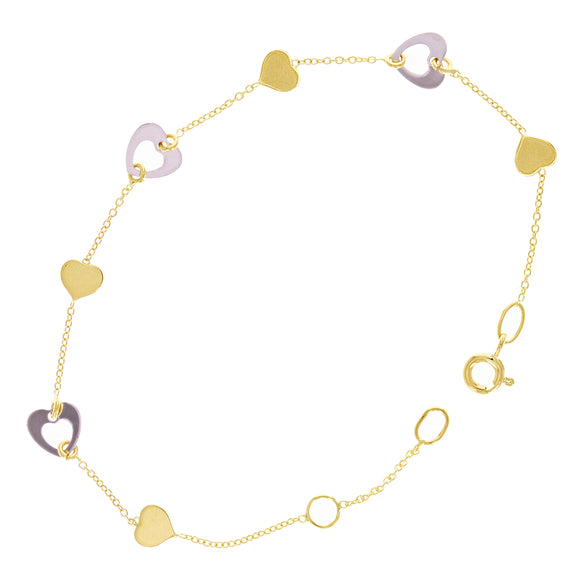 Italian 14k Two-Tone Gold Heart Charm Bracelet 7