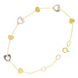 Italian 14k Two-Tone Gold Heart Charm Bracelet 7" 1.9 grams