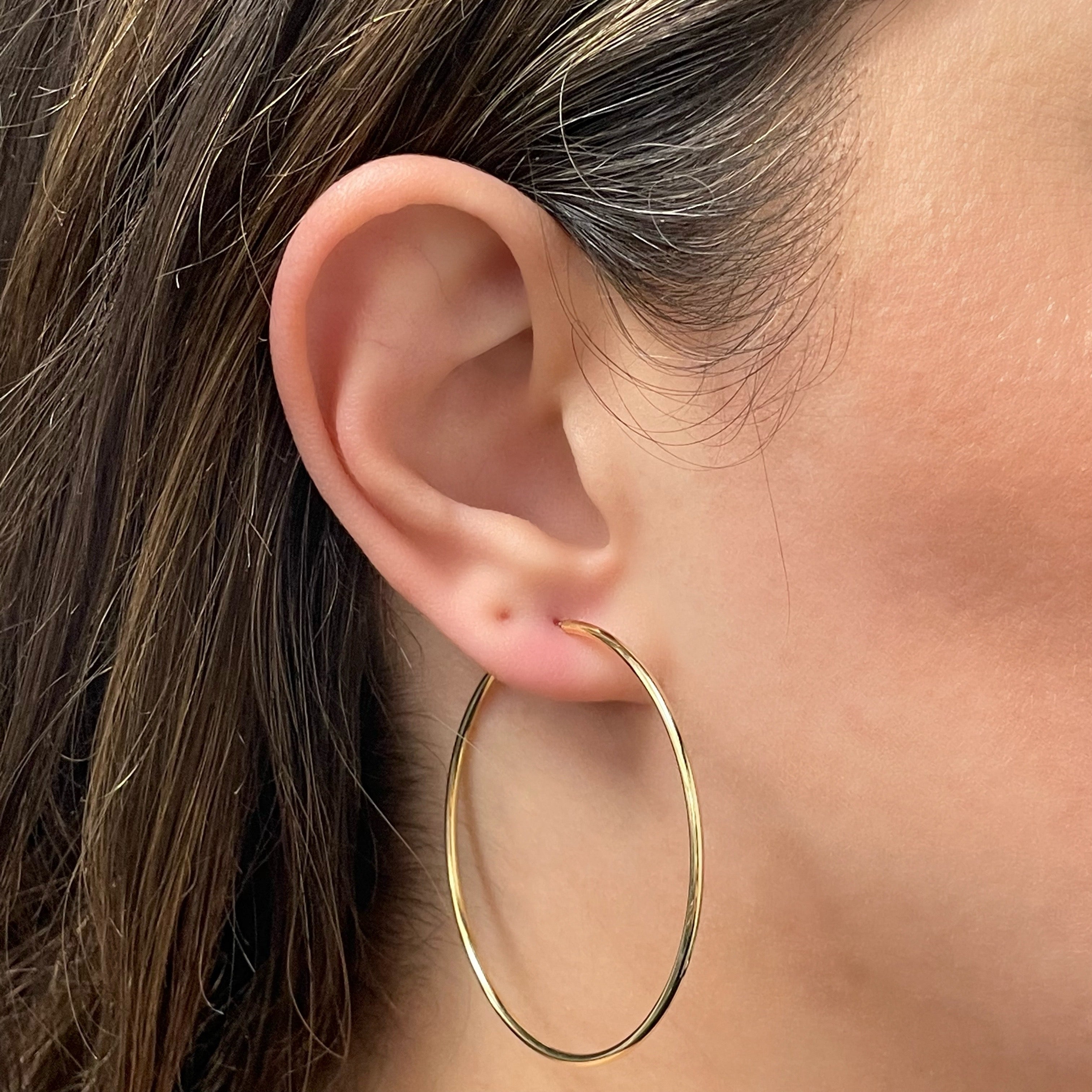 Italian 14k Yellow Gold High Polish Round Endless Hoop Earrings 1.9" 1.5mm 1.7g