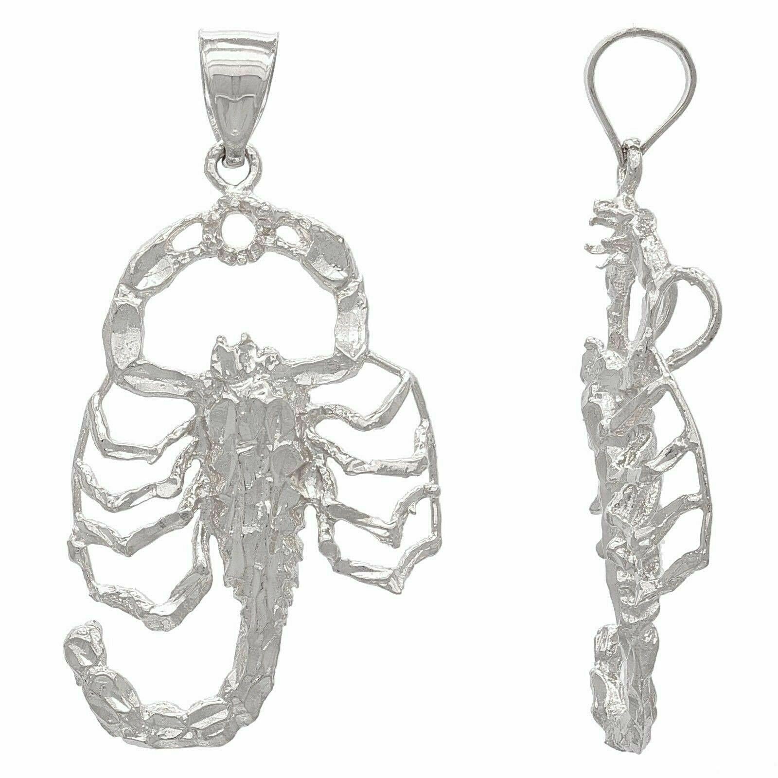 10k White Gold Diamond Cut Scorpion Insect Charm Pendant 1.9" 5 grams