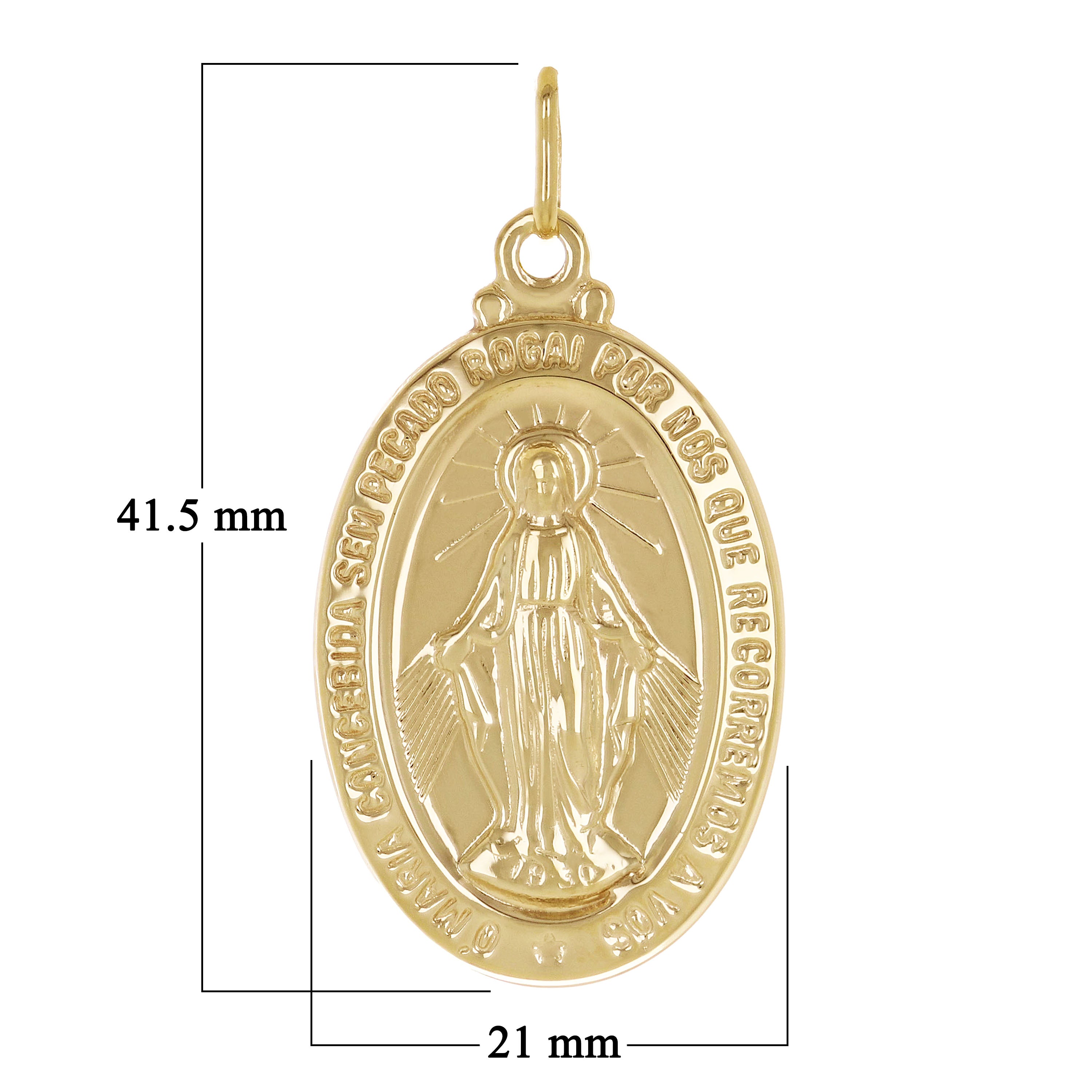 14K Gold Mary Mother of God Miraculous Medal with Words Oval Medal Pendant 4g.