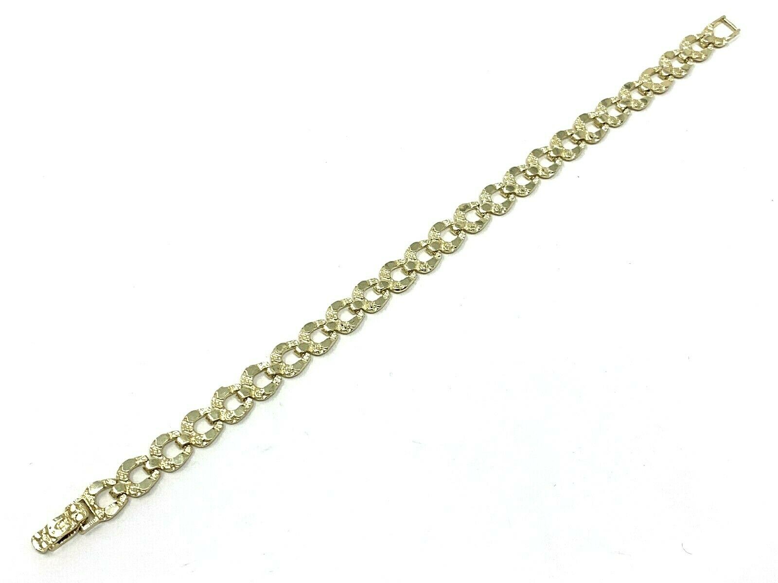 10k Yellow Gold Solid Nugget Horse Shoe Link Bracelet 8" 8mm 12 grams