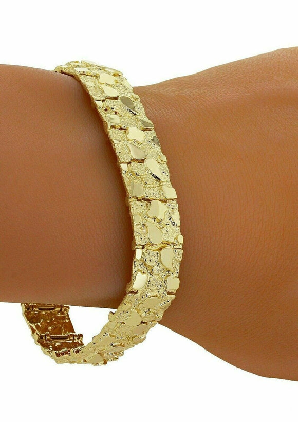 14k Yellow Gold Solid Nugget Bracelet Adjustable 7.5