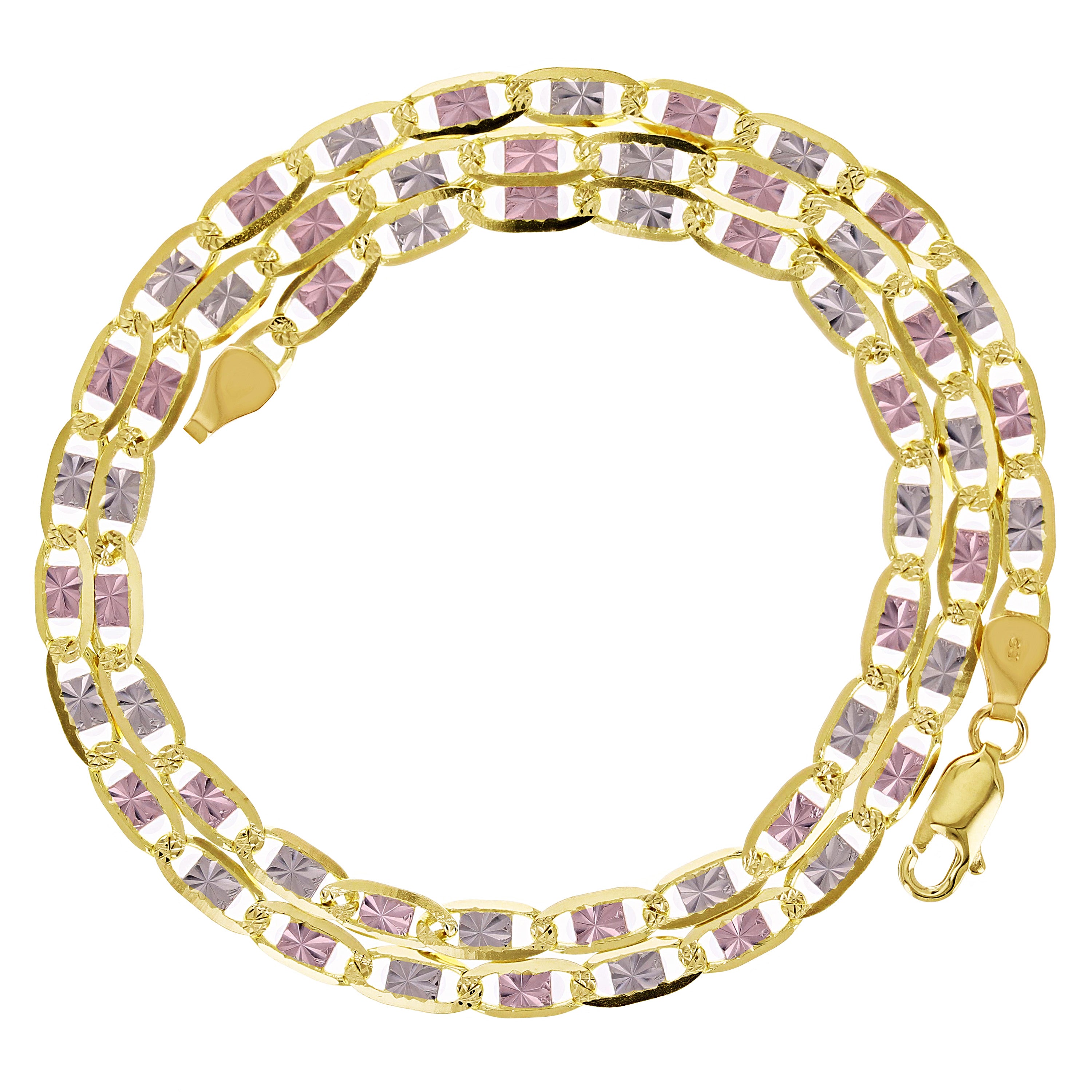 Italian 14k Tri-Color Gold Diamond Cut Valentino Chain Necklace 18" 4mm 10.2 grams - 18" 10.2 grams