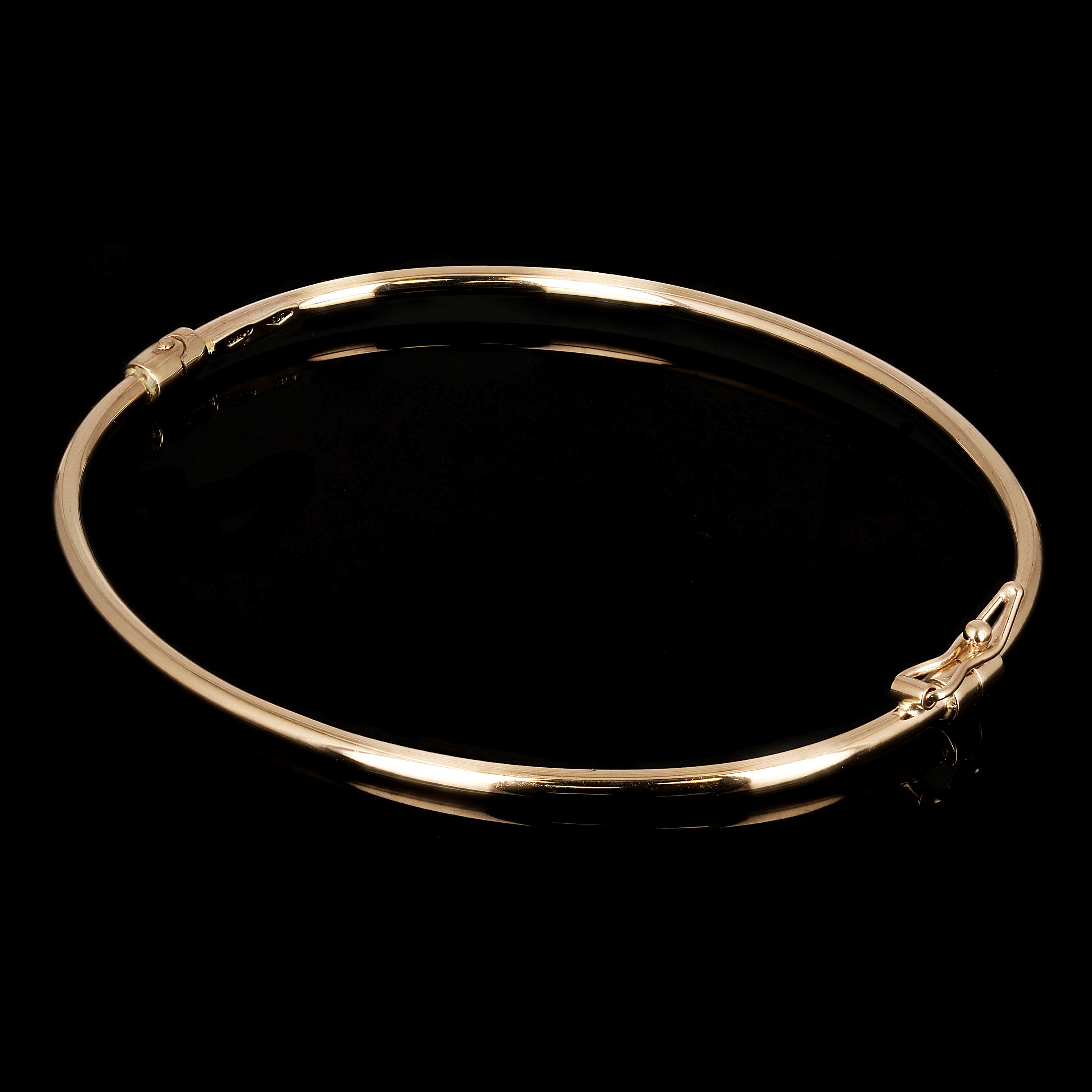 New Italian 14k Yellow Gold Hollow Tube Plain Oval Hinged Bangle Bracelet 7" 2mm