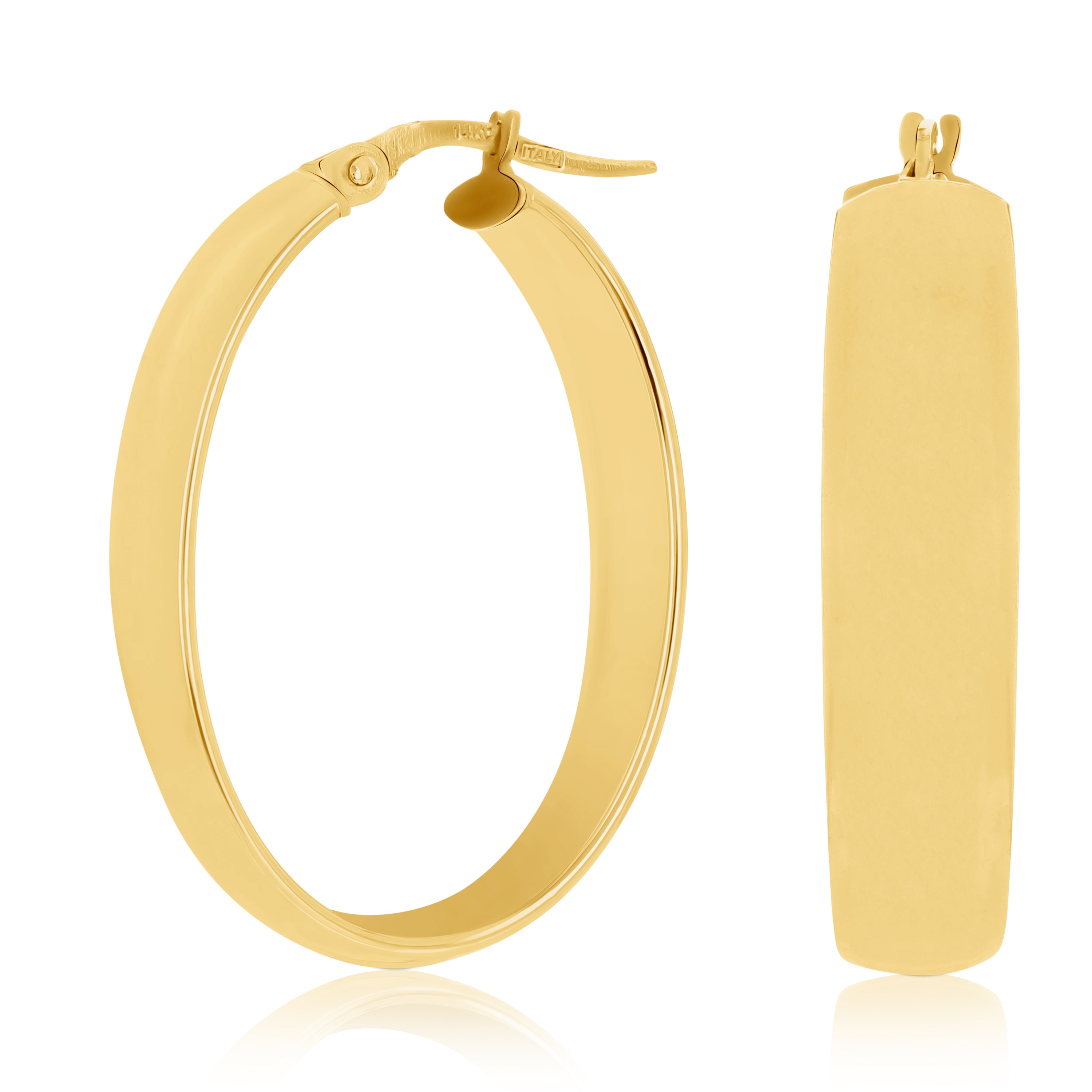 Italian 14k Yellow Gold Oblong Oval U-Shaped Hoop Earrings 1.25" 7mm 3.5 grams