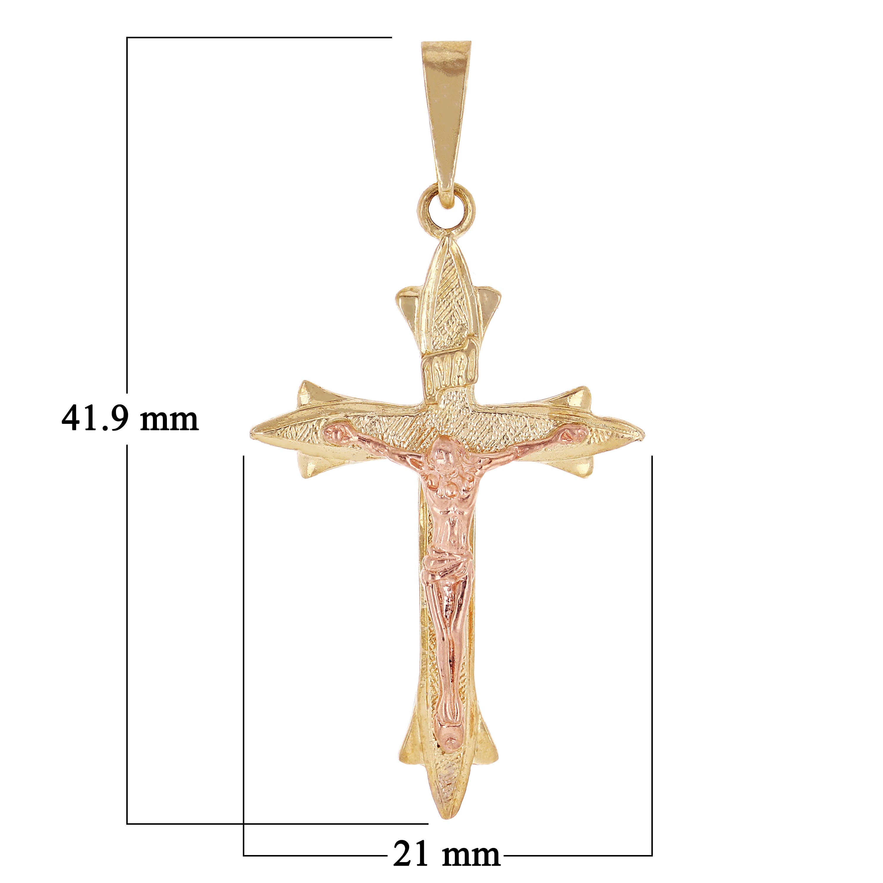 14k Yellow & Rose Gold Filigree Crucifix Cross Charm Pendant 1.6" 2.7 grams