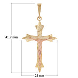 14k Yellow & Rose Gold Filigree Crucifix Cross Charm Pendant 1.6" 2.7 grams