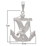 14k White Gold Solid Diamond Cut Mariners Anchor Eagle Charm Pendant 5.7 grams - White